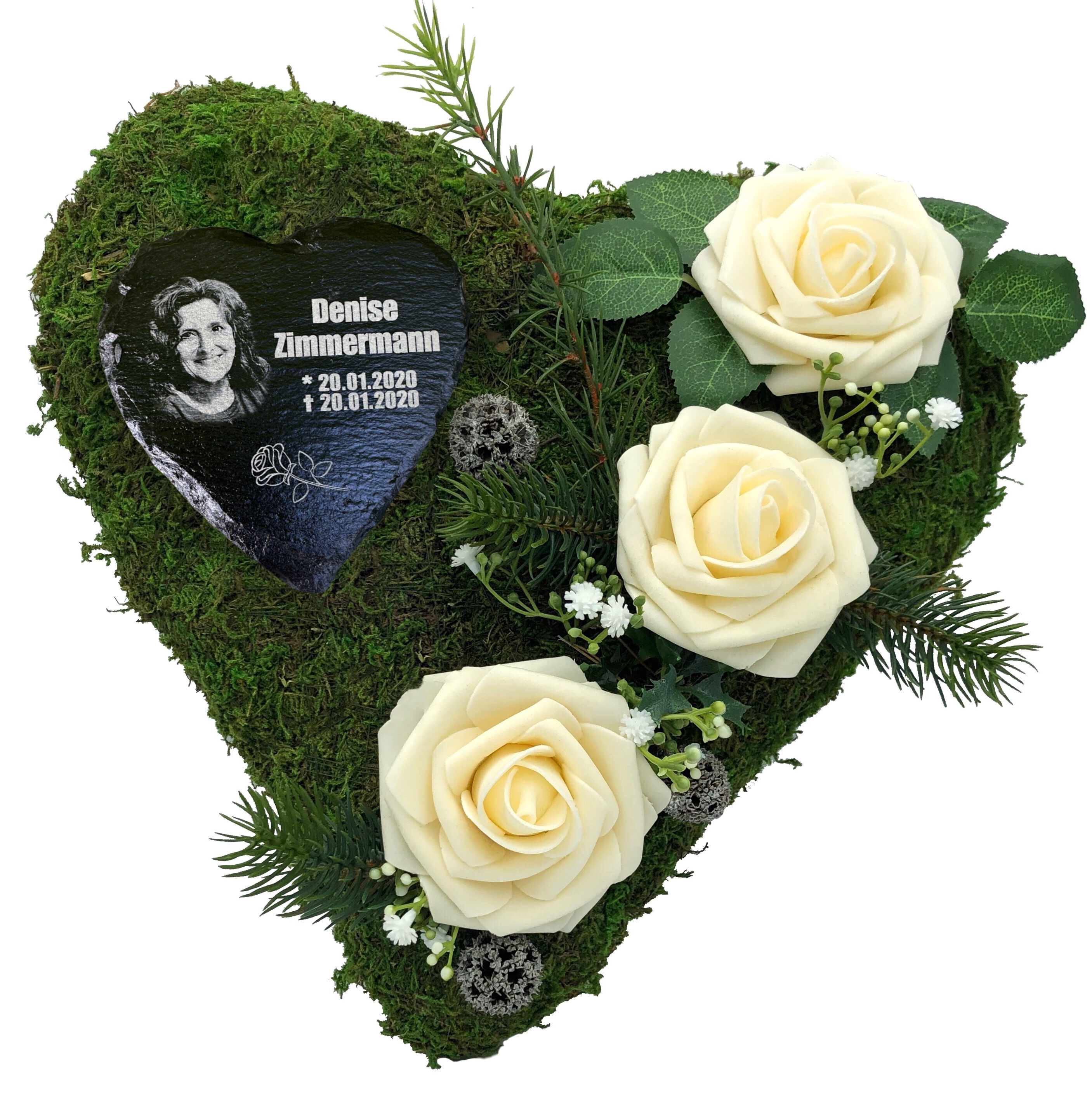 Grab Gesteck Grabgesteck Grabschmuck Grabaufleger Moosherz Schieferherz Gravur und Foto CREME Grab Gesteck Grabgesteck Grabschmuck Grabaufleger Moosherz Schieferherz Gravur und Foto CREME