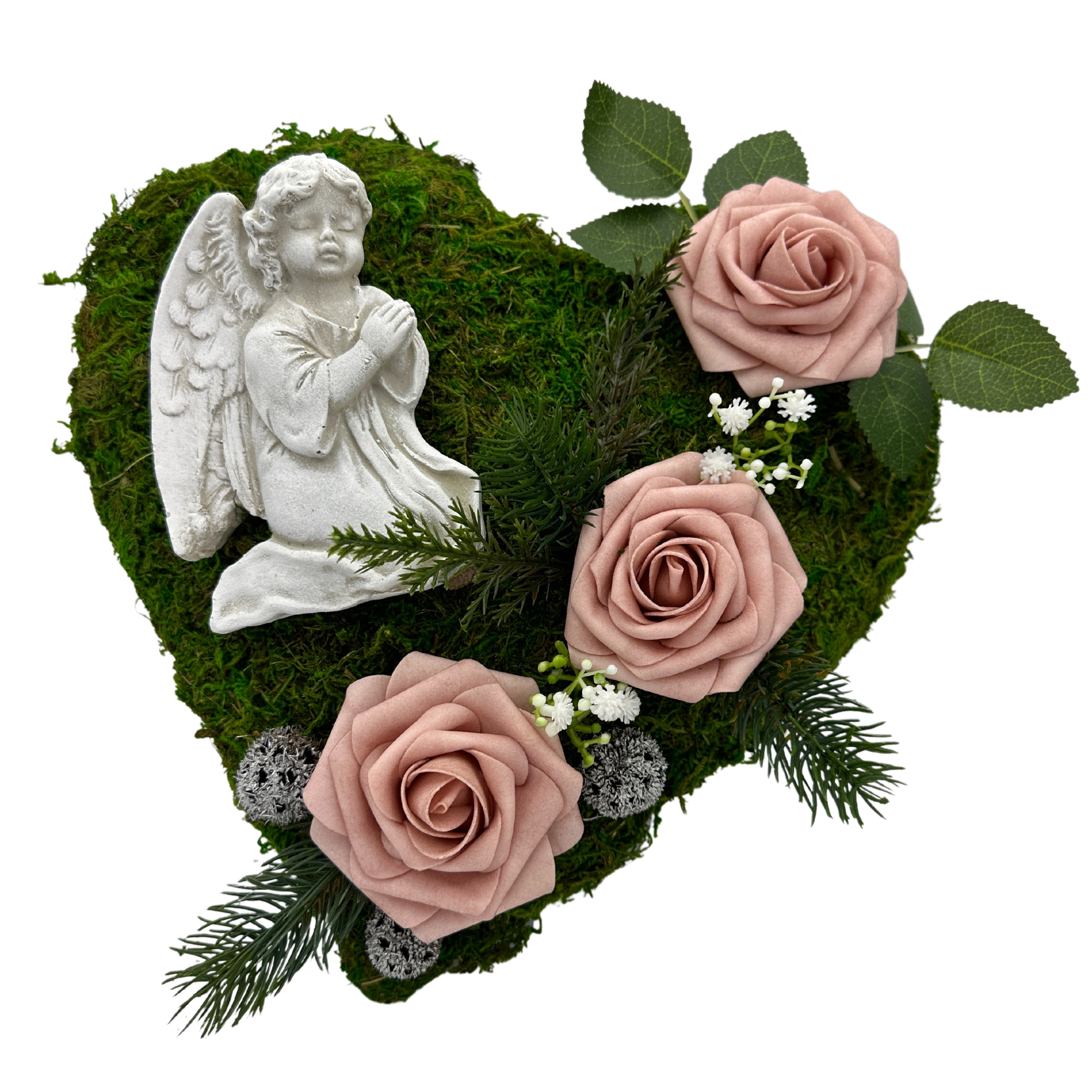 Grabgesteck Grabschmuck Herz Grabherz Gesteck - Engel -  30cm altrosa