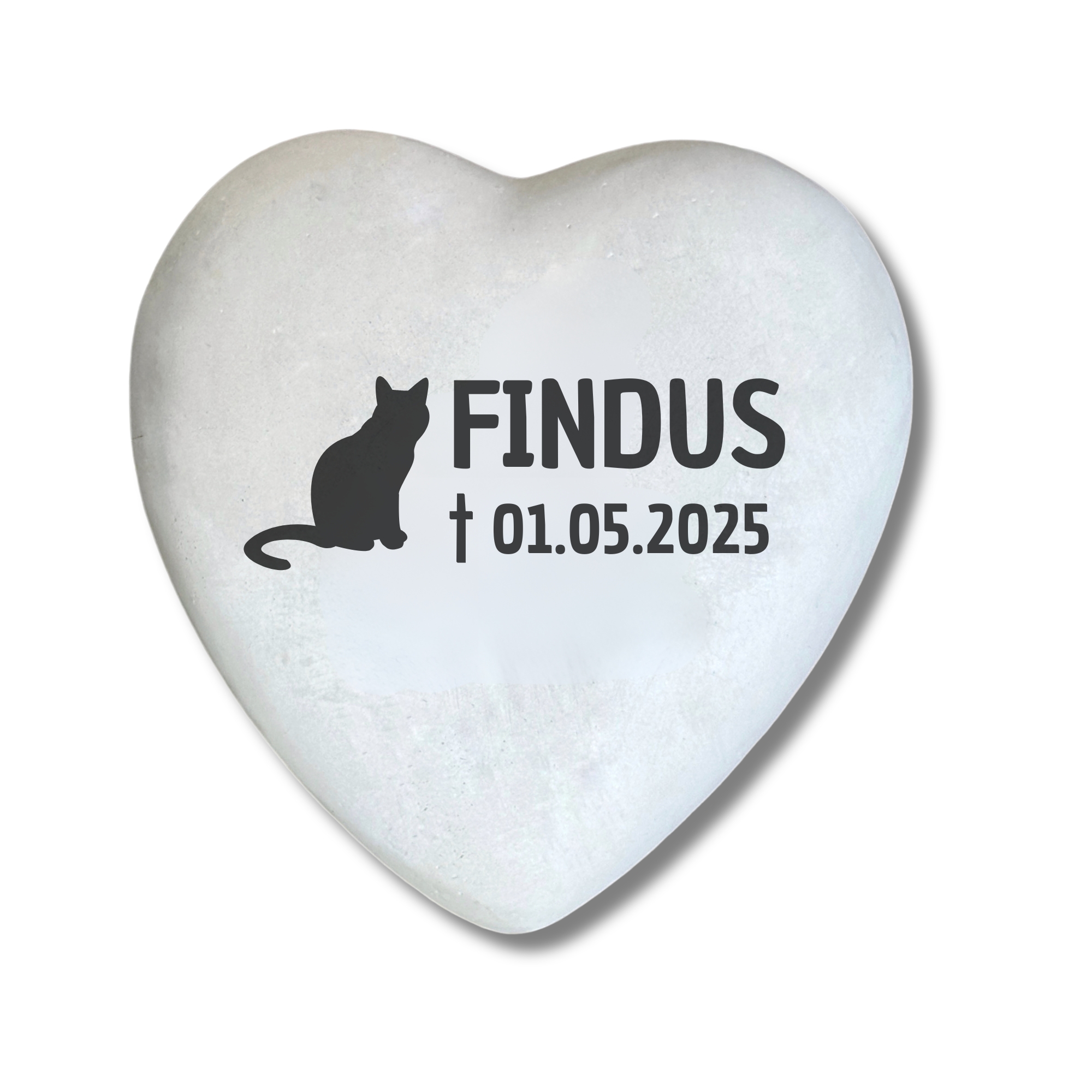 Personalisiertes Katze/Kater Grabherz mit Name – Grabschmuck mit Gravur | 13 cm Steinguss Herz | Andenken, Grabstein, wetterfest