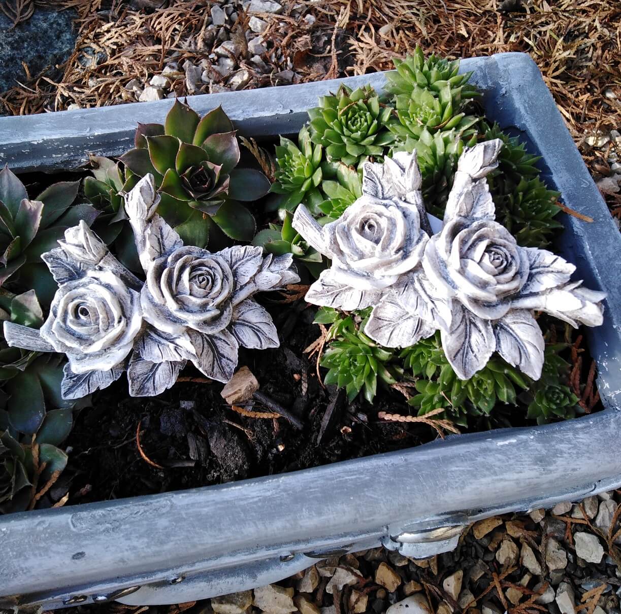 2 x Rose Rosen Rosenblüten Rosenbouquet mit Blätter auch Grabdekoration Grabschmuck wetterfest