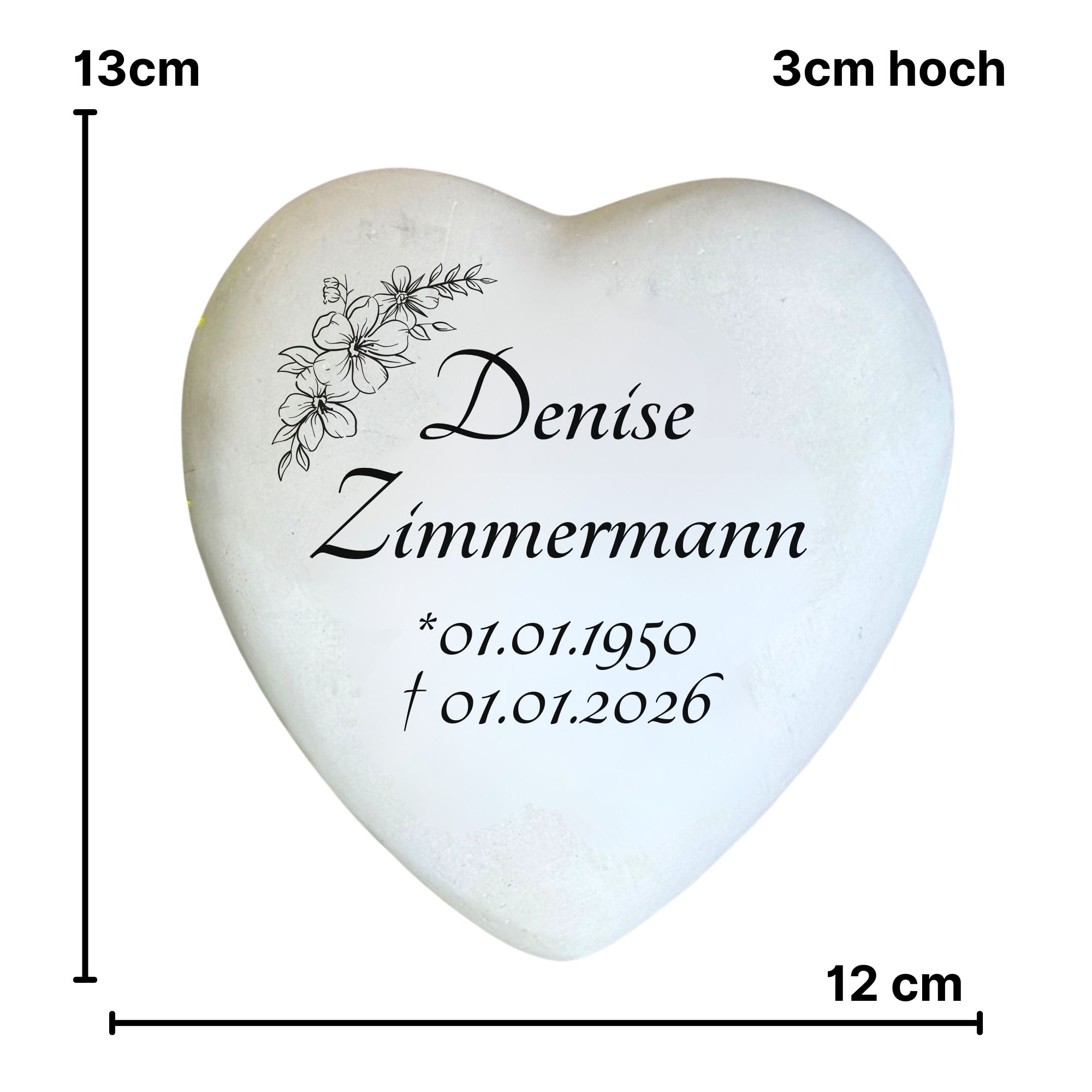 Herz Grabherz personalisiert Grabschmuck 13cm mit Gravur Herzen Andenken Grabstein Urnengrab