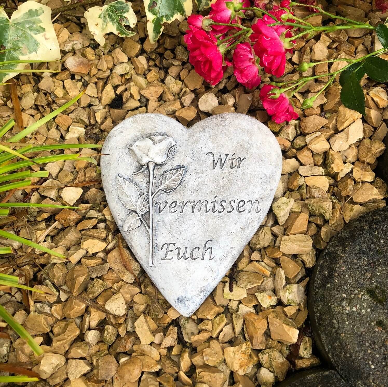 Grabherz Spruch - Wir vermissen Euch - Grabschmuck Grabdeko Trauerherz