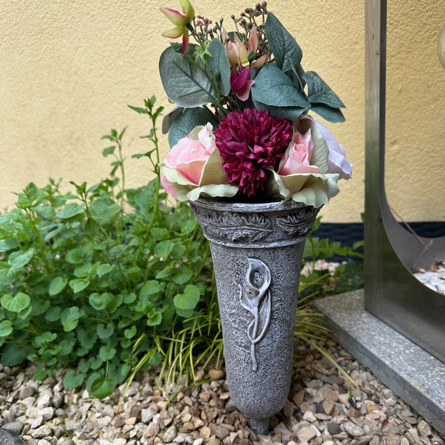 Grabvase Vase 3D Calla für Grab Gedenkstein Grabschmuck Grabdeko 32cm