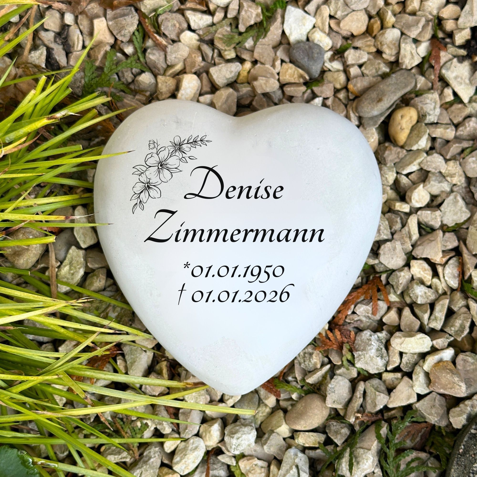 Herz Grabherz personalisiert Grabschmuck 13cm mit Gravur Herzen Andenken Grabstein Urnengrab