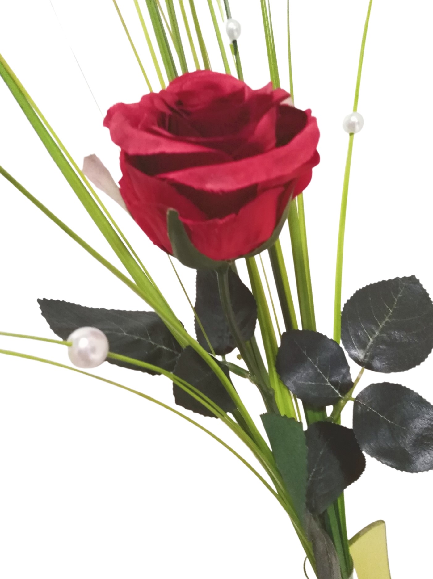 Rose Stielrose Rot mit Grün künstliche Rose Strauß Rosenstrauß