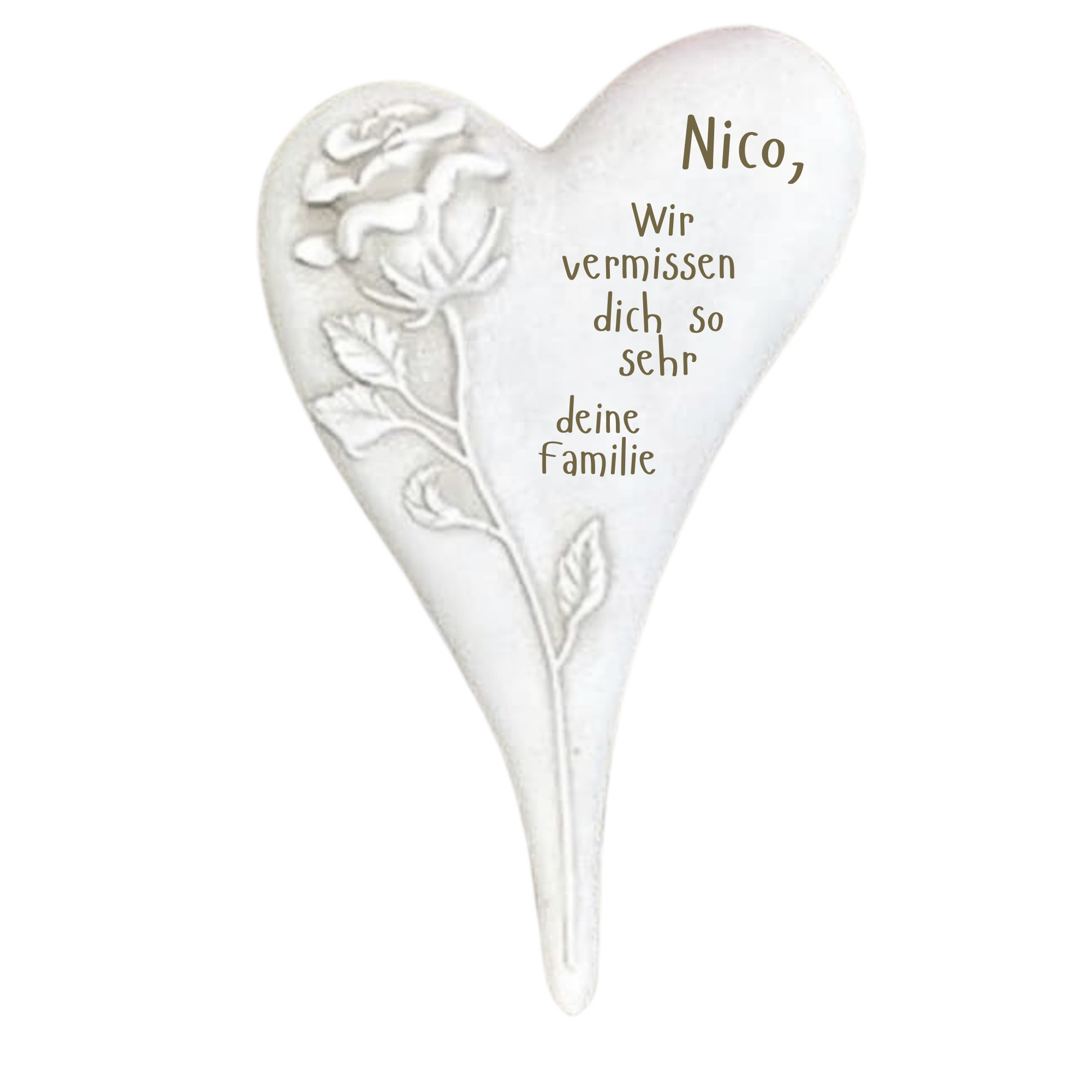 Grabherz Herz mit Rose Grabschmuck Trauerherz asymetrisch 20cm 500g und persönlicher Gravur Grabherz Herz mit Rose Grabschmuck Trauerherz asymetrisch 20cm 500g und persönlicher Gravur