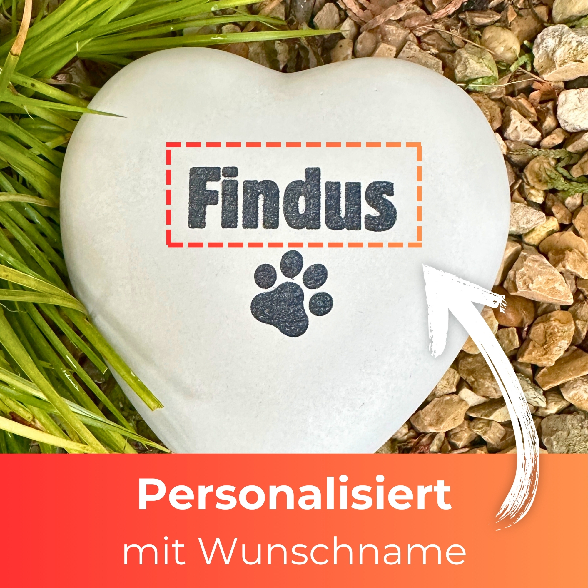 Kopie von Personalisiertes Hunde Grabherz mit Name & Pfote – Grabschmuck mit Gravur | 13 cm Steinguss Herz | Andenken, Grabstein, wetterfest #1