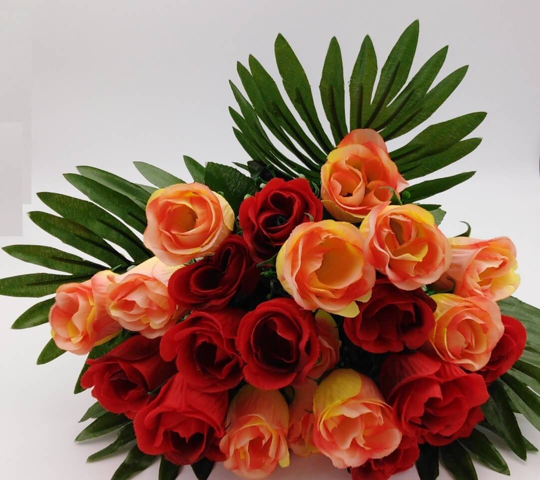 Rosenstrauß Blumenstrauß Rosen künstlicher Strauß Seide Kunstblumen Rot- Aprikot 43cm lang