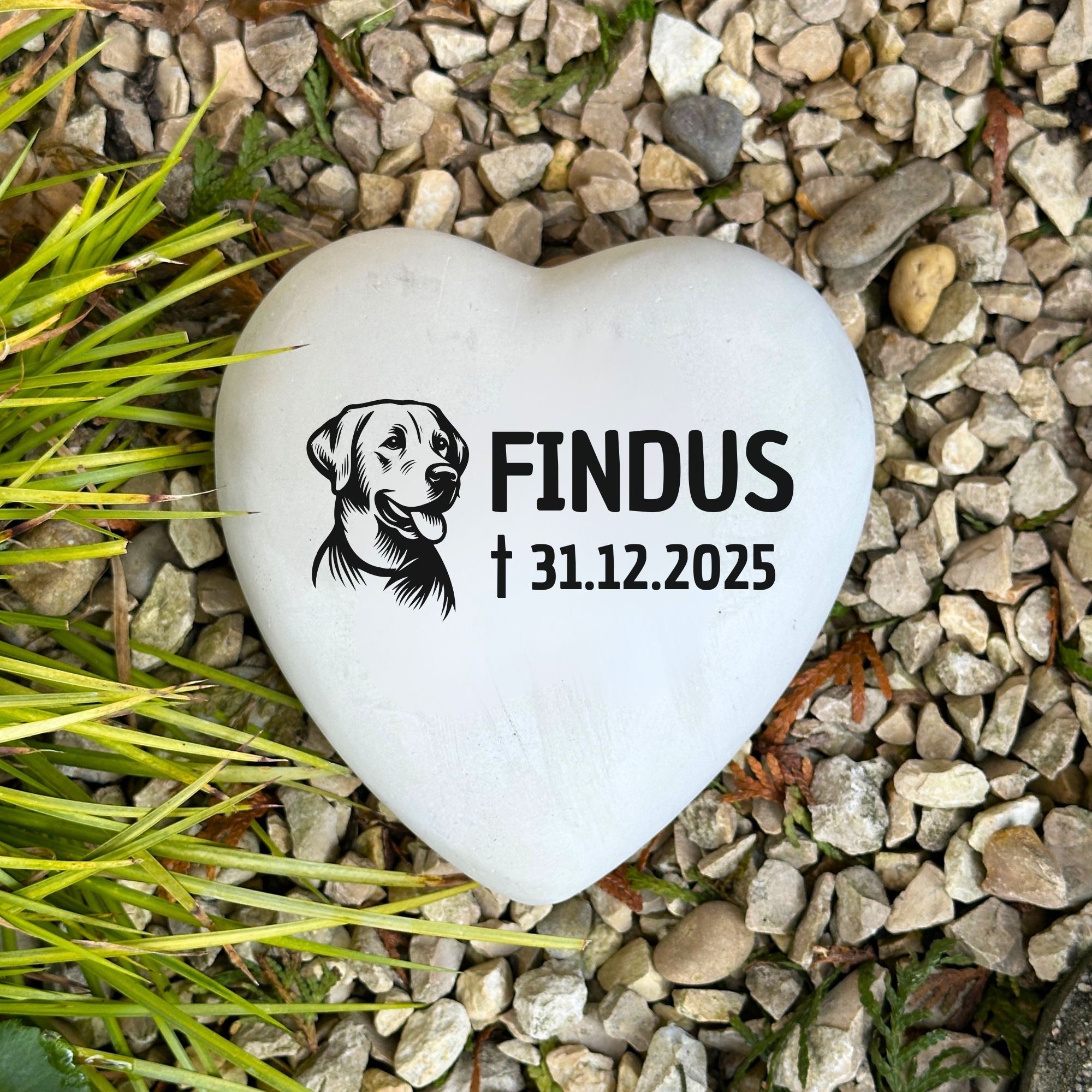 Kopie von Personalisiertes Hunde Labrador Grabherz mit Name – Grabschmuck mit Gravur | 13 cm Steinguss Herz | Andenken, Grabstein, wetterfest #1