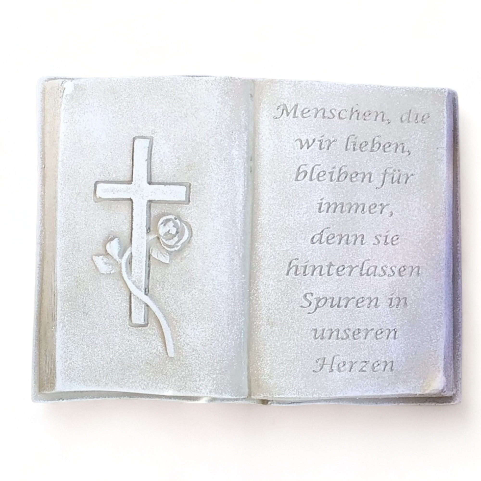 Buch mit 3D Kreuz Gedenkstein Grabbuch Grabschmuck Grabdeko weiß ca.800g