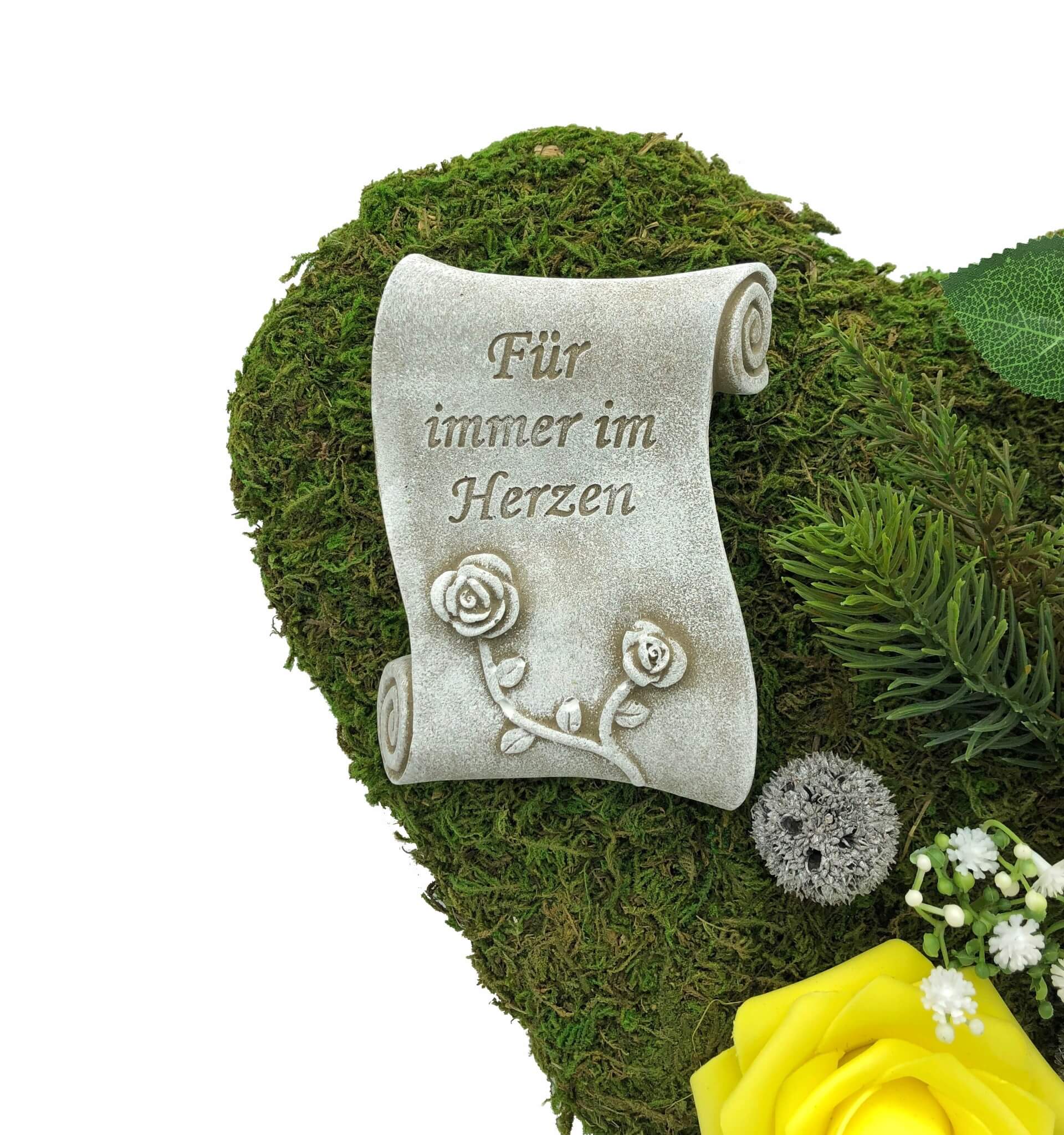 Grabgesteck "Für immer im Herzen" 30cm-gelbe Rosen
