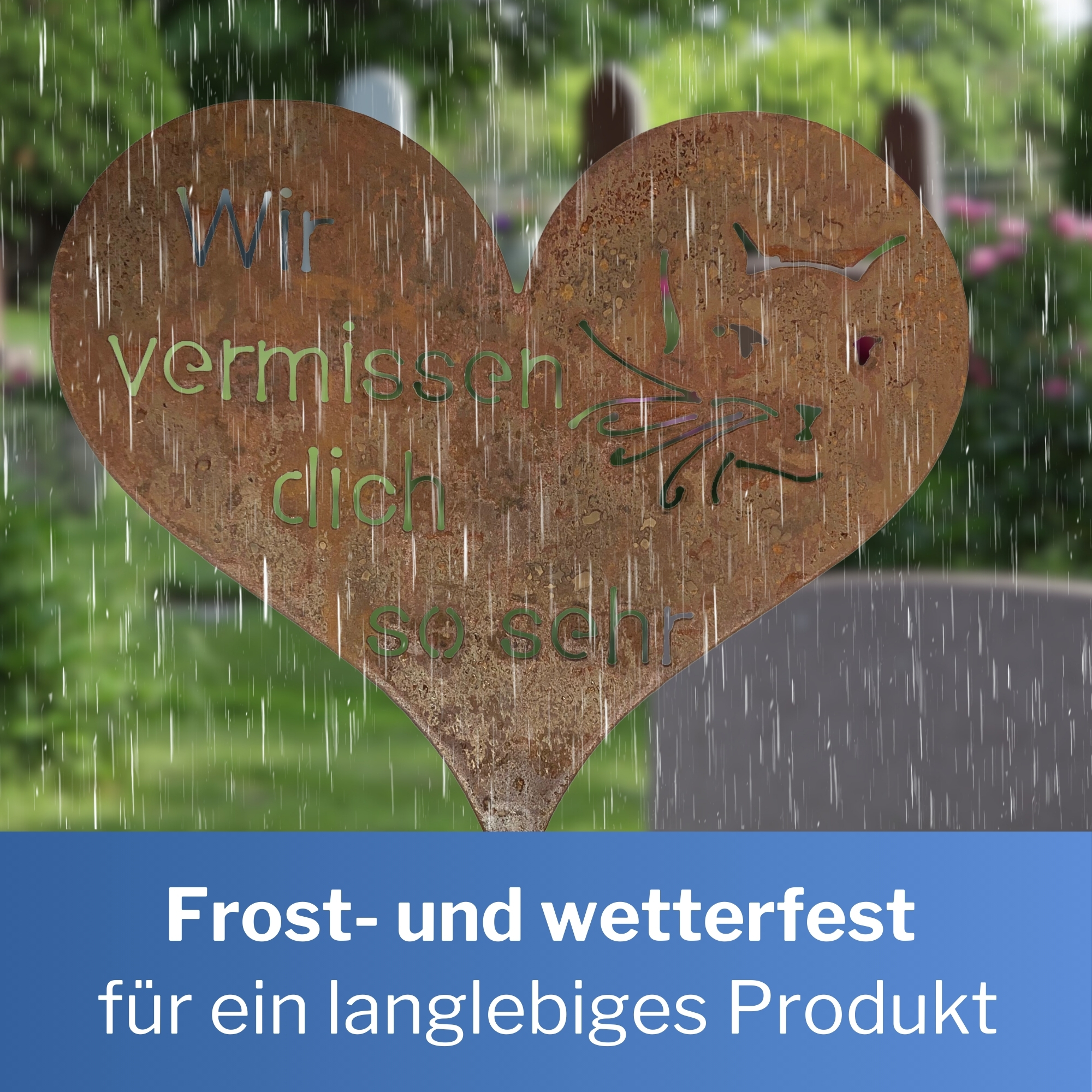 Edelrost Grabherz Grabschmuck Gedenkstein Trauerherz Herz für GrabTiergrab Katze