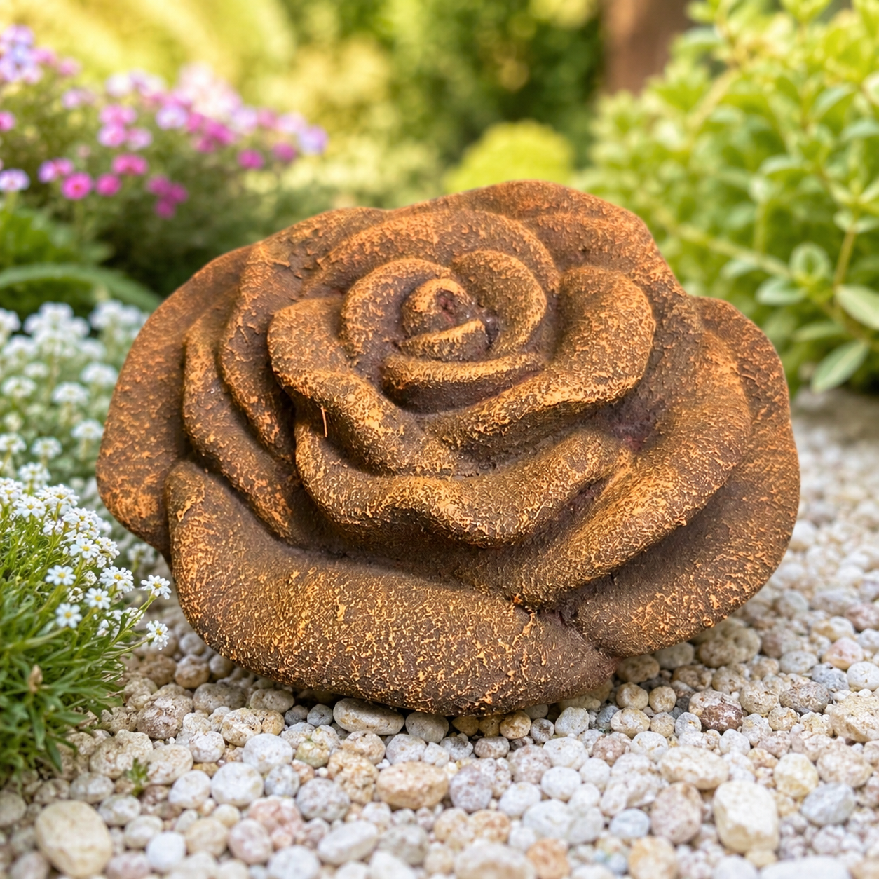 Rosenblüte Stein Rose Steinrose Rosen Blüte Blumen Steinguss frostfest Garten Rost Optik 12cm