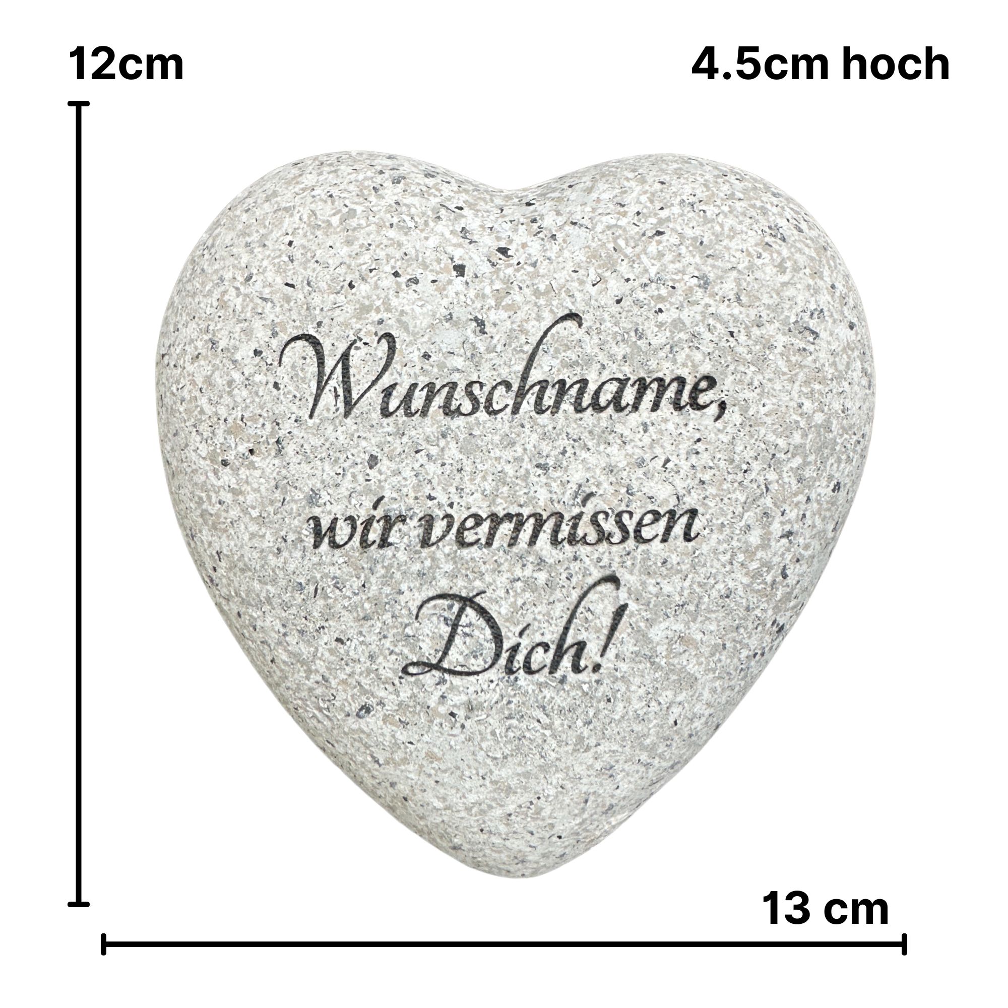Personalisiertes Grabherz mit Wunschname | Wetterfester Grabstein Herz (13x12cm) in Granit-Optik | Gedenkstein mit Gravur | Grabschmuck für Urnengrab & Friedhof