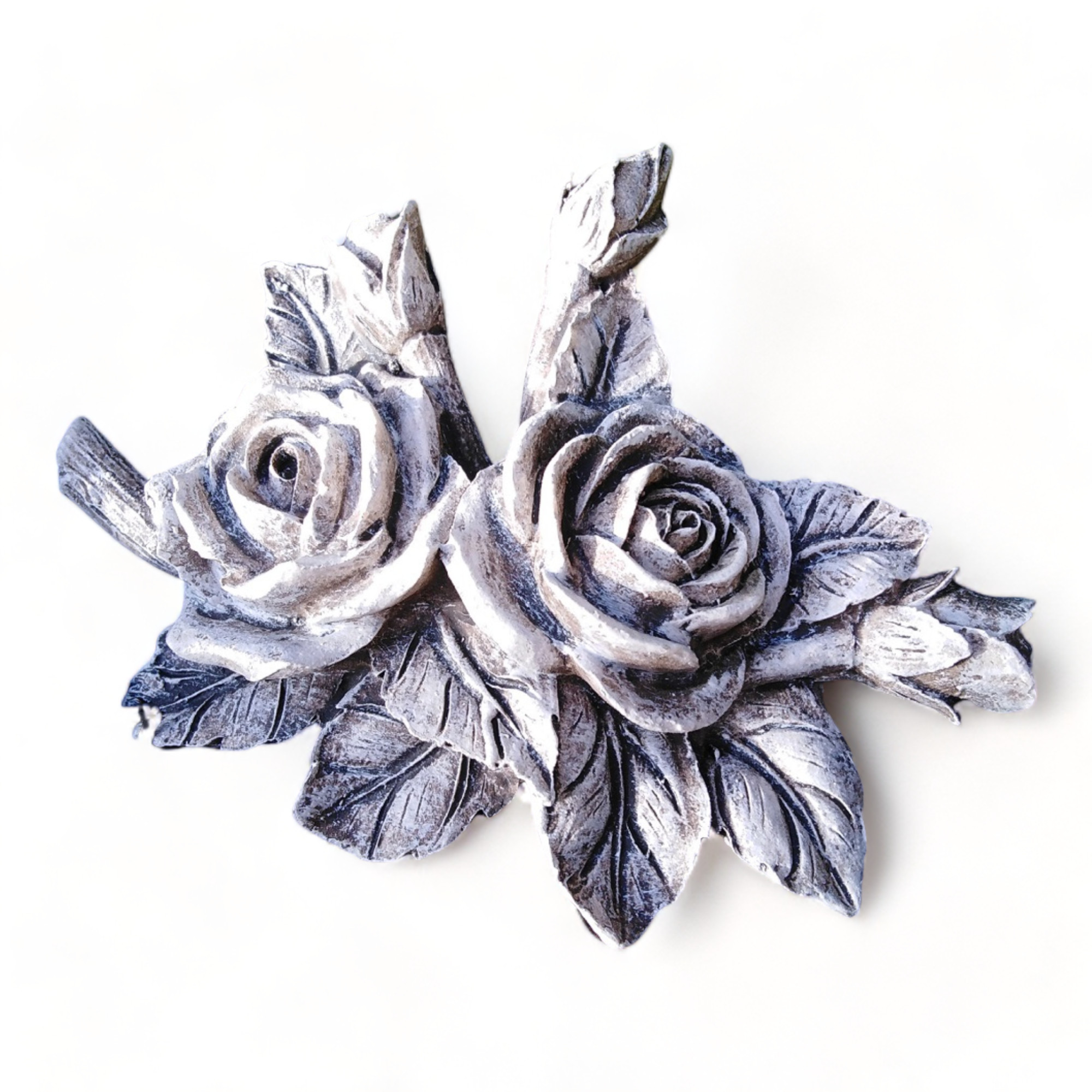 2 x Rose Rosen Rosenblüten Rosenbouquet mit Blätter auch Grabdekoration Grabschmuck wetterfest