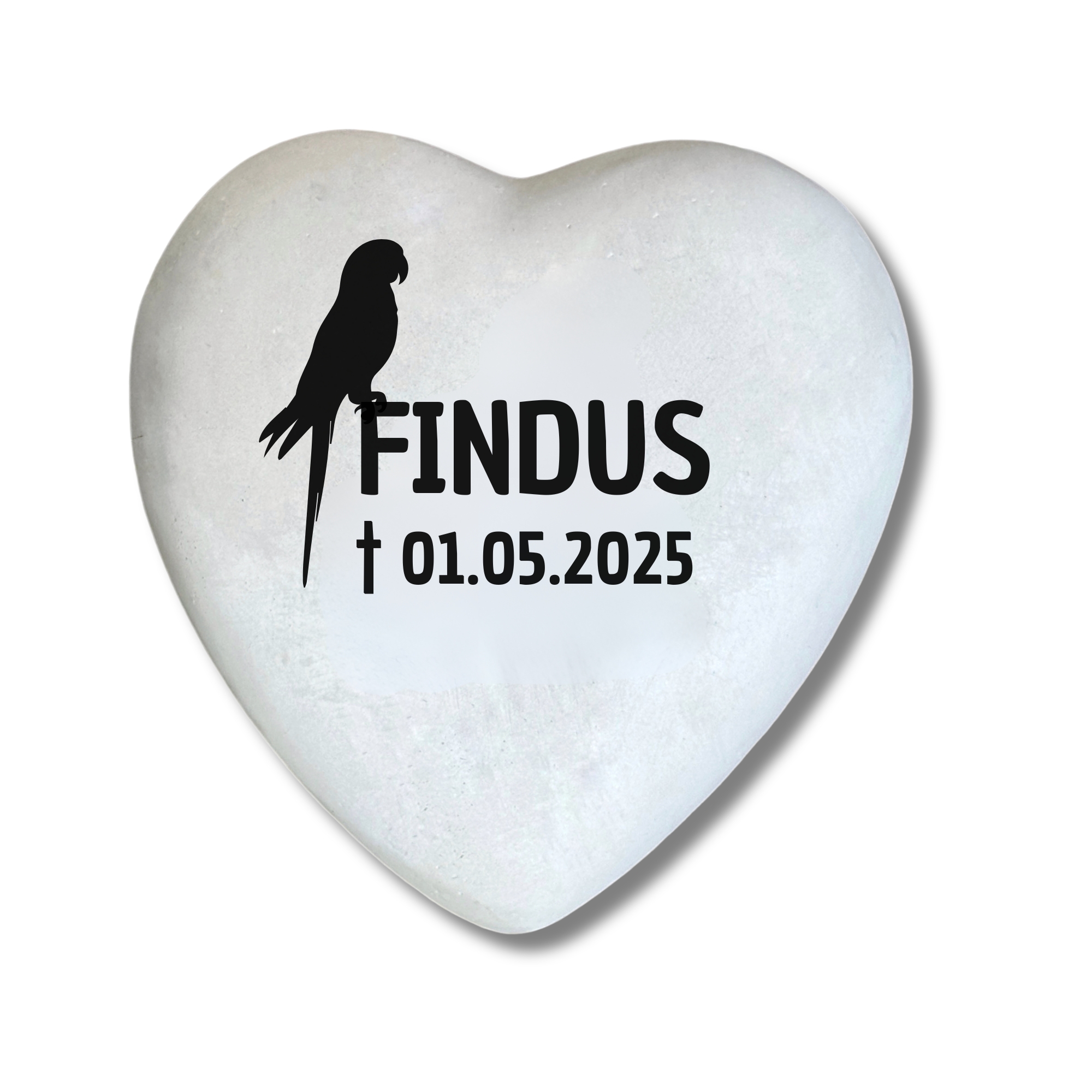 Personalisiertes Papageien Grabherz mit Name – Grabschmuck mit Gravur | 13 cm Steinguss Herz | Andenken, Grabstein, wetterfest