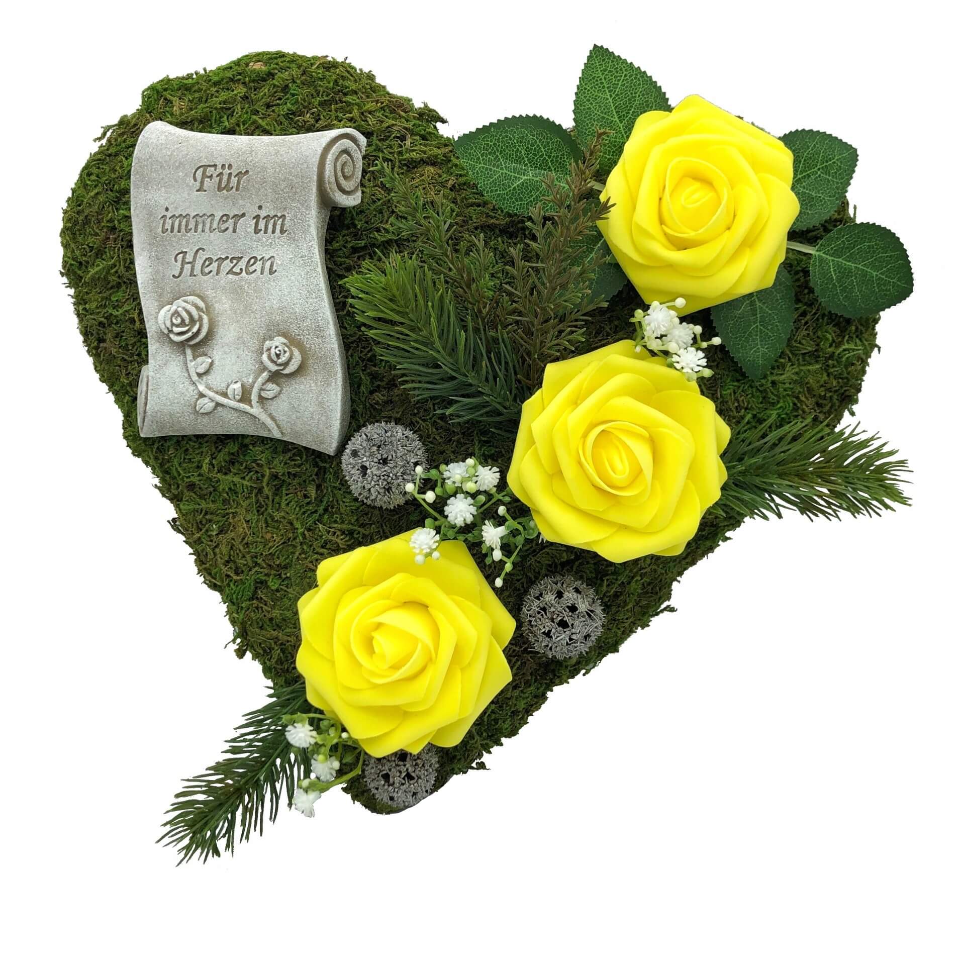 Grabgesteck "Für immer im Herzen" 30cm-gelbe Rosen Grabgesteck "Für immer im Herzen" 30cm-gelbe Rosen