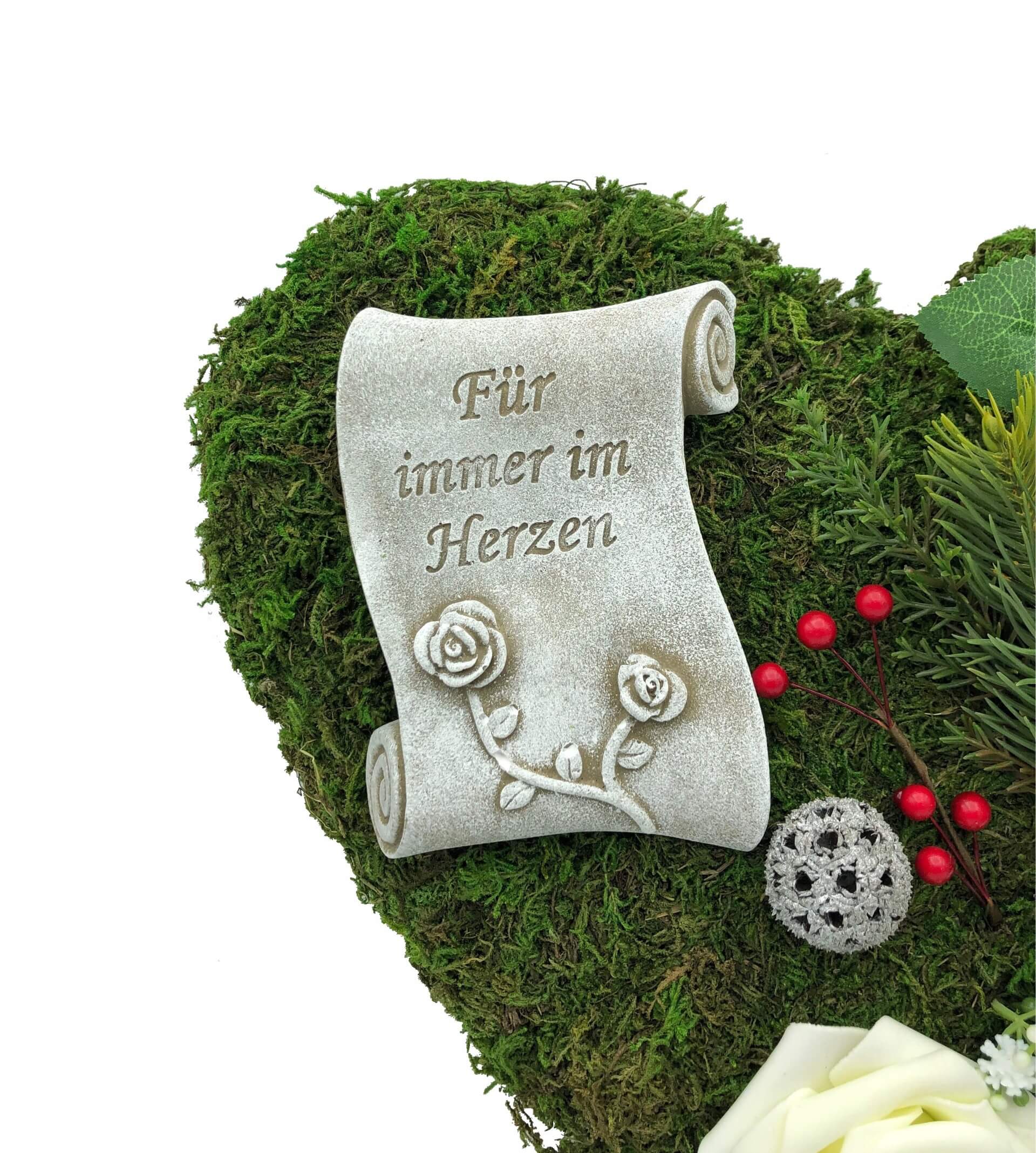 Grabgesteck "Für immer im Herzen" 30cm 3 weiße Rosen Grabgesteck "Für immer im Herzen" 30cm 3 weiße Rosen