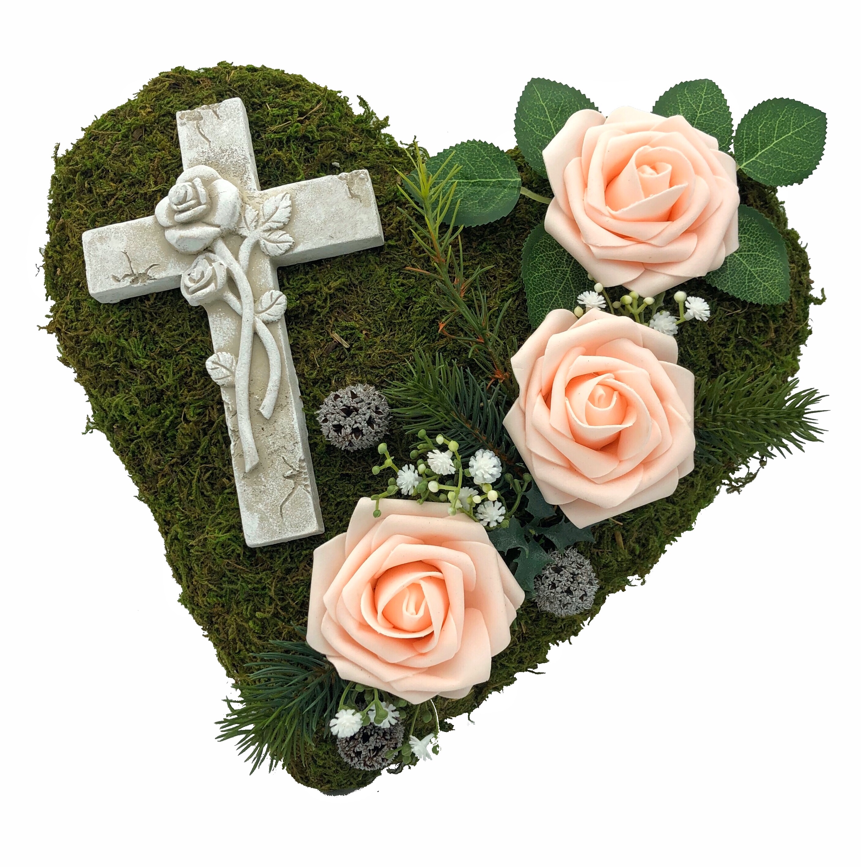Grabgesteck "Kreuz" 3 Rosen zartrosa
