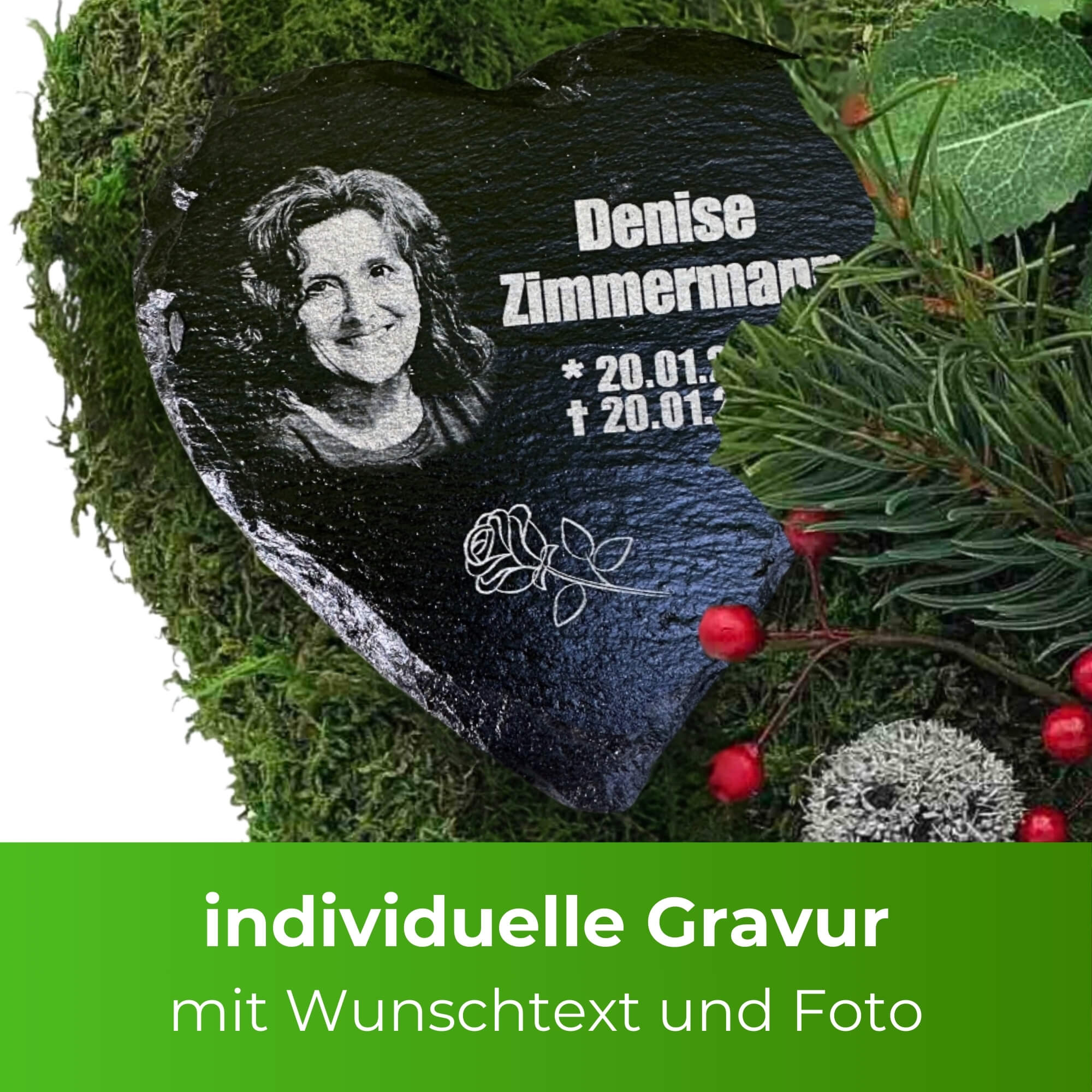 Grab Gesteck Grabgesteck Grabschmuck Grabaufleger Moosherz Schieferherz Gravur und Foto ROT Grab Gesteck Grabgesteck Grabschmuck Grabaufleger Moosherz Schieferherz Gravur und Foto ROT