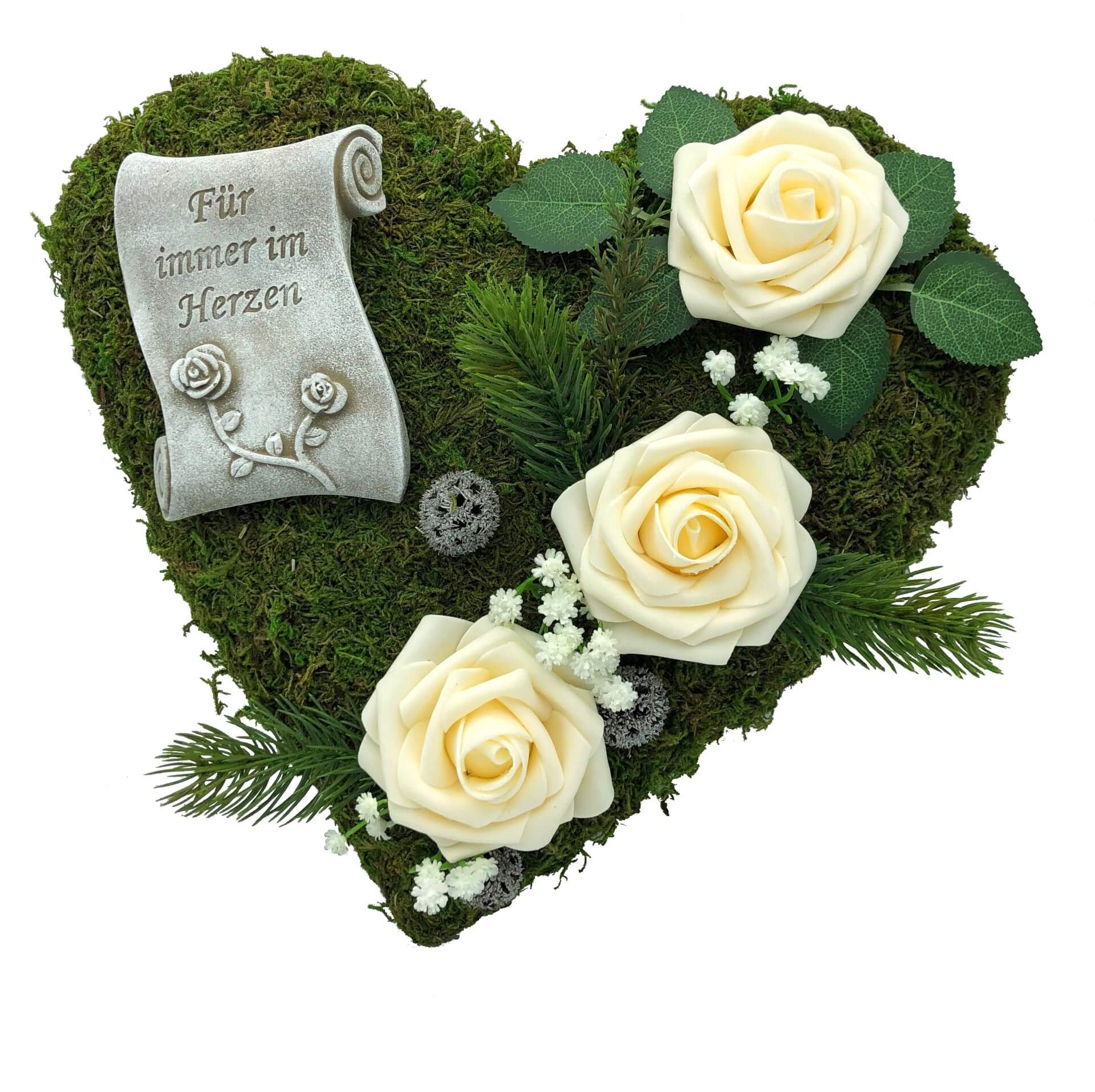Grabgesteck Grabherz Trauerherz "Für immer im Herzen" 30cm creme Rosen Grabgesteck Grabherz Trauerherz "Für immer im Herzen" 30cm creme Rosen