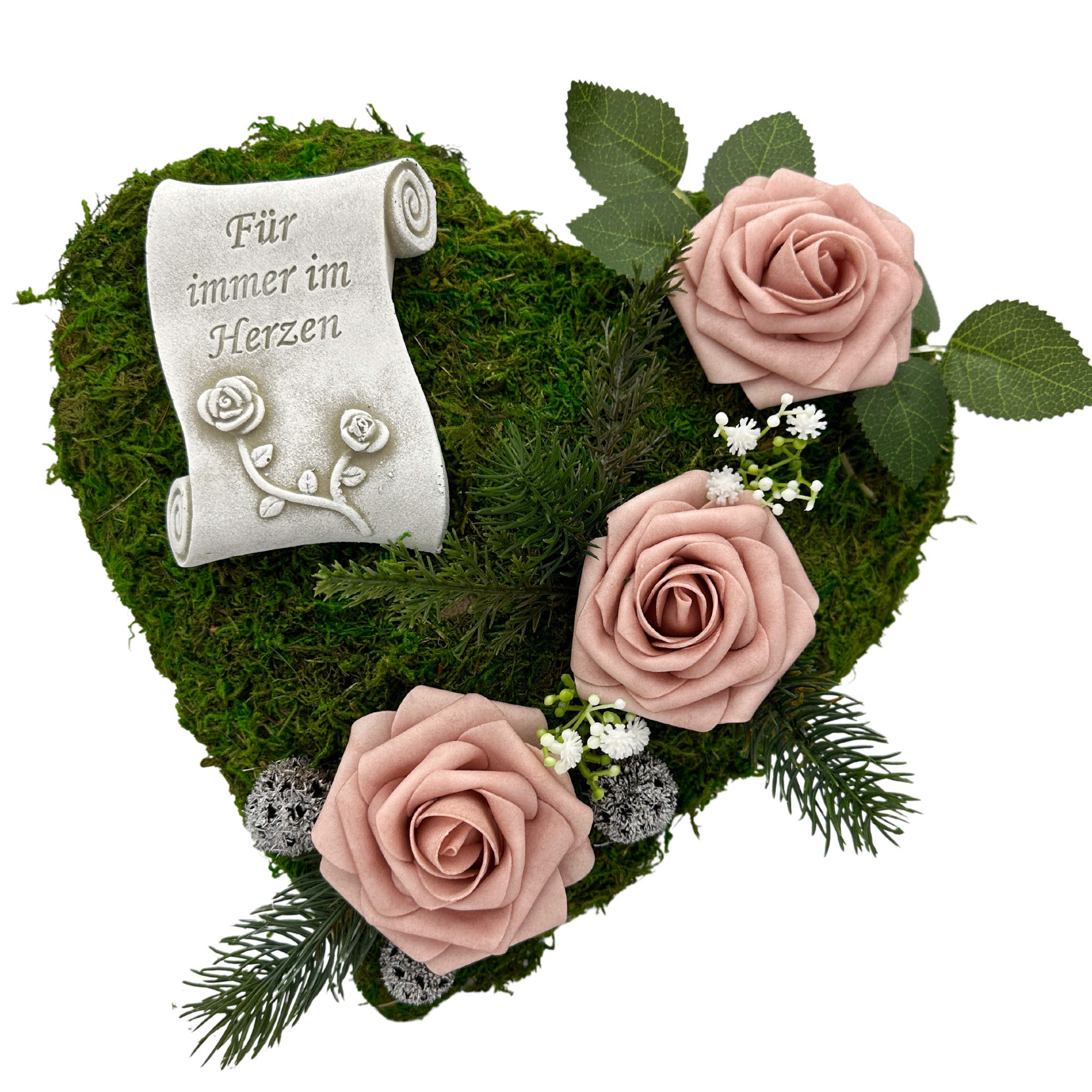 Grabgesteck Grabschmuck Moosherz Grabherz Trauerherz Gesteck - Für immer im Herzen - 30cm 3 Rosen altrosa Grabgesteck Grabschmuck Moosherz Grabherz Trauerherz Gesteck - Für immer im Herzen - 30cm 3 Rosen altrosa