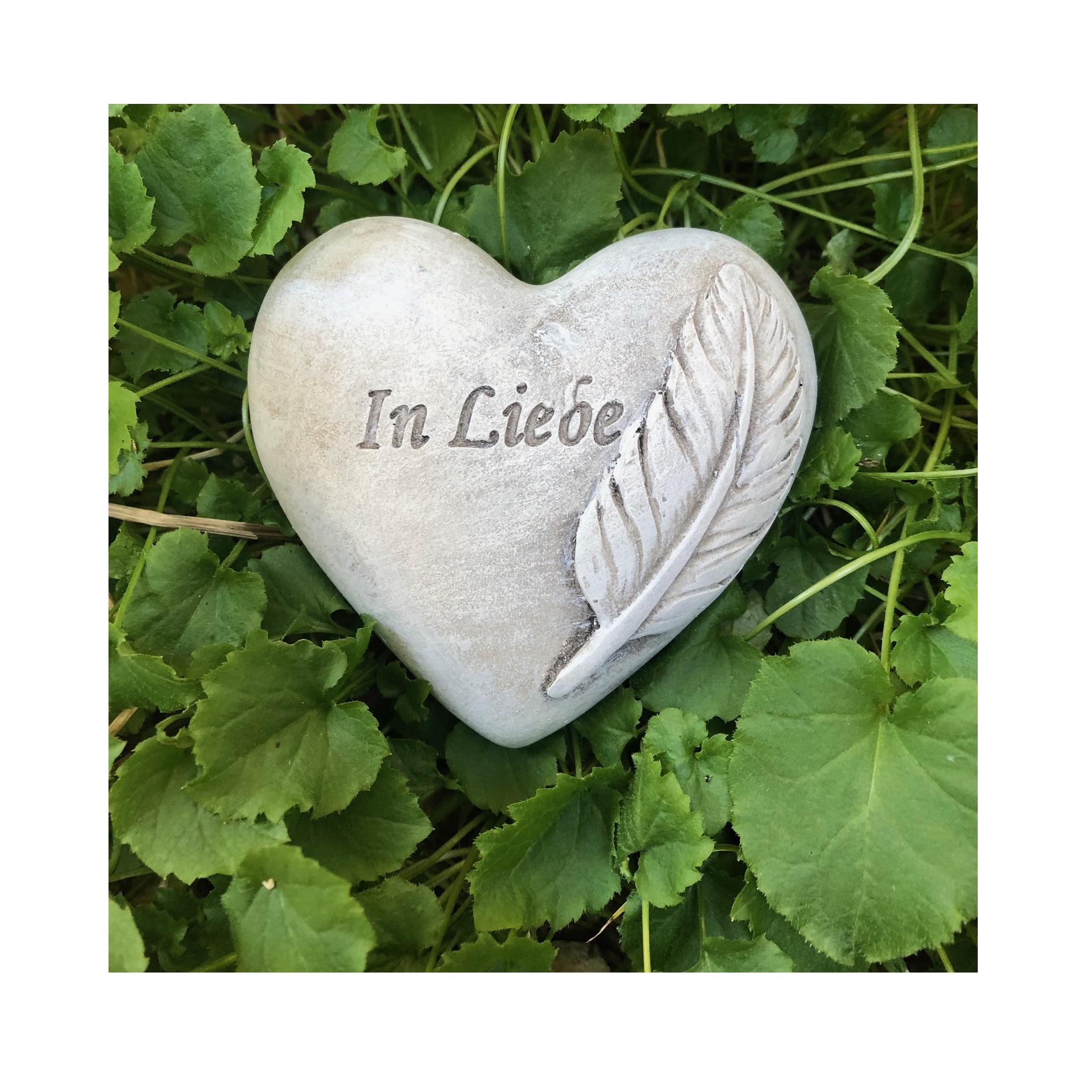 B Ware - Grabherz Gedenkstein - In Liebe mit Feder - Grabschmuck Grabdeko Trauerherz 9cm #1 B Ware - Grabherz Gedenkstein - In Liebe mit Feder - Grabschmuck Grabdeko Trauerherz 9cm #1
