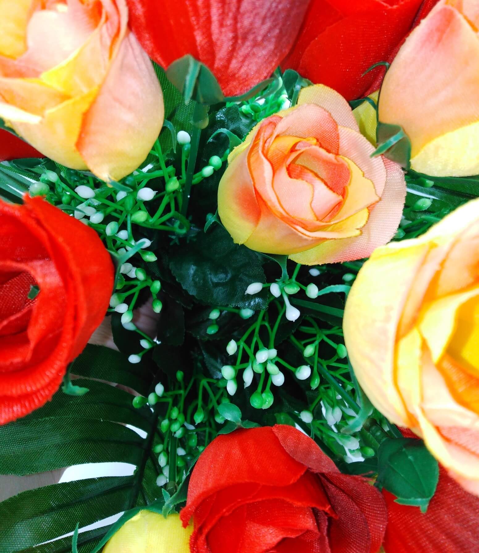 Rosenstrauß Blumenstrauß Rosen künstlicher Strauß Seide Kunstblumen Rot- Aprikot 43cm lang