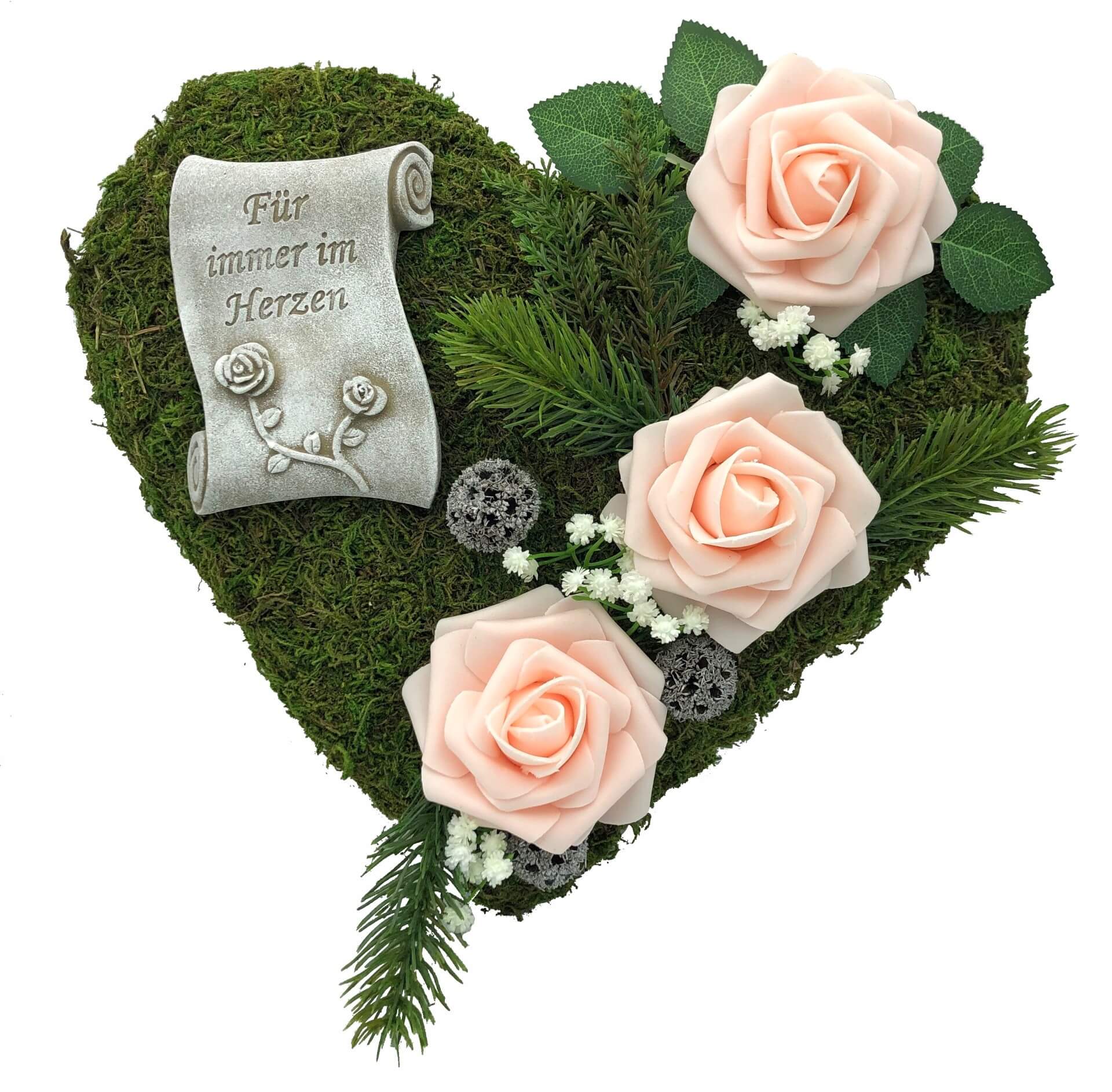 Grabgesteck "Für immer im Herzen" 30cm 3 Rosen rosa
