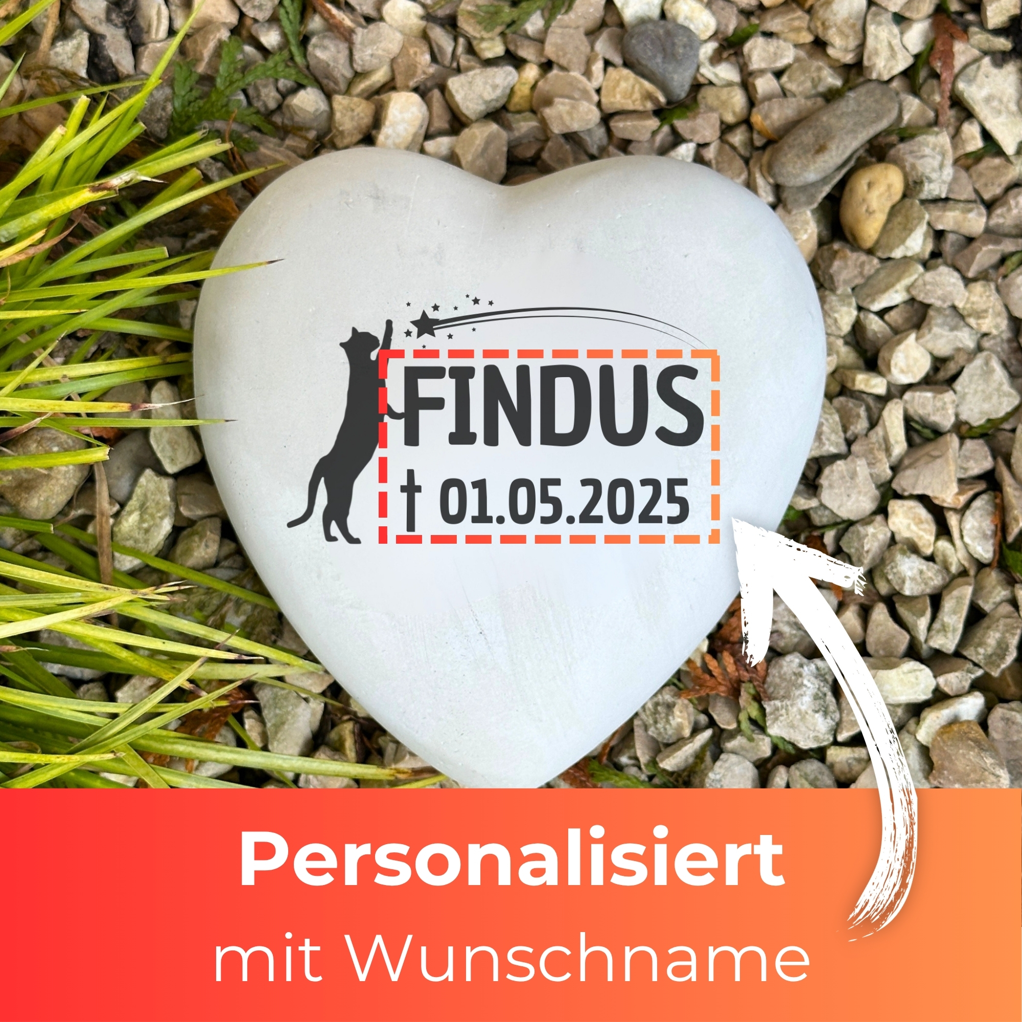 Personalisiertes Katzen Grabherz mit Name – Grabschmuck mit Gravur | 13 cm Steinguss Herz | Andenken, Grabstein, wetterfest Personalisiertes Katzen Grabherz mit Name – Grabschmuck mit Gravur | 13 cm Steinguss Herz | Andenken, Grabstein, wetterfest
