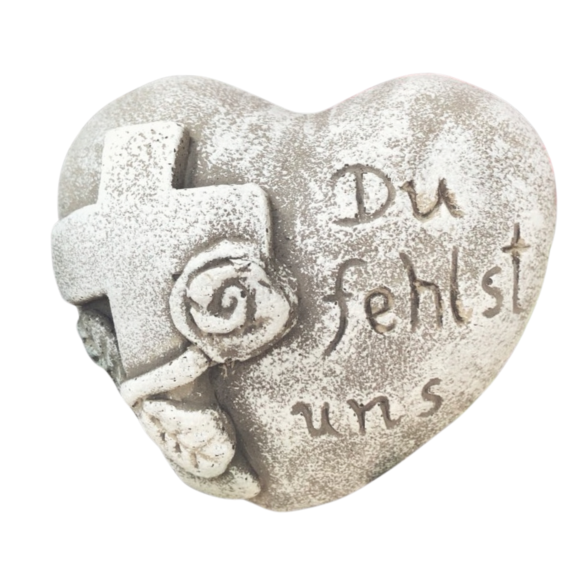 Grabherz Herz Spruch - Du fehlst uns - Grabschmuck Gartenherz Dekoherz Steinguss Kreuz 07 Grabherz Herz Spruch - Du fehlst uns - Grabschmuck Gartenherz Dekoherz Steinguss Kreuz 07