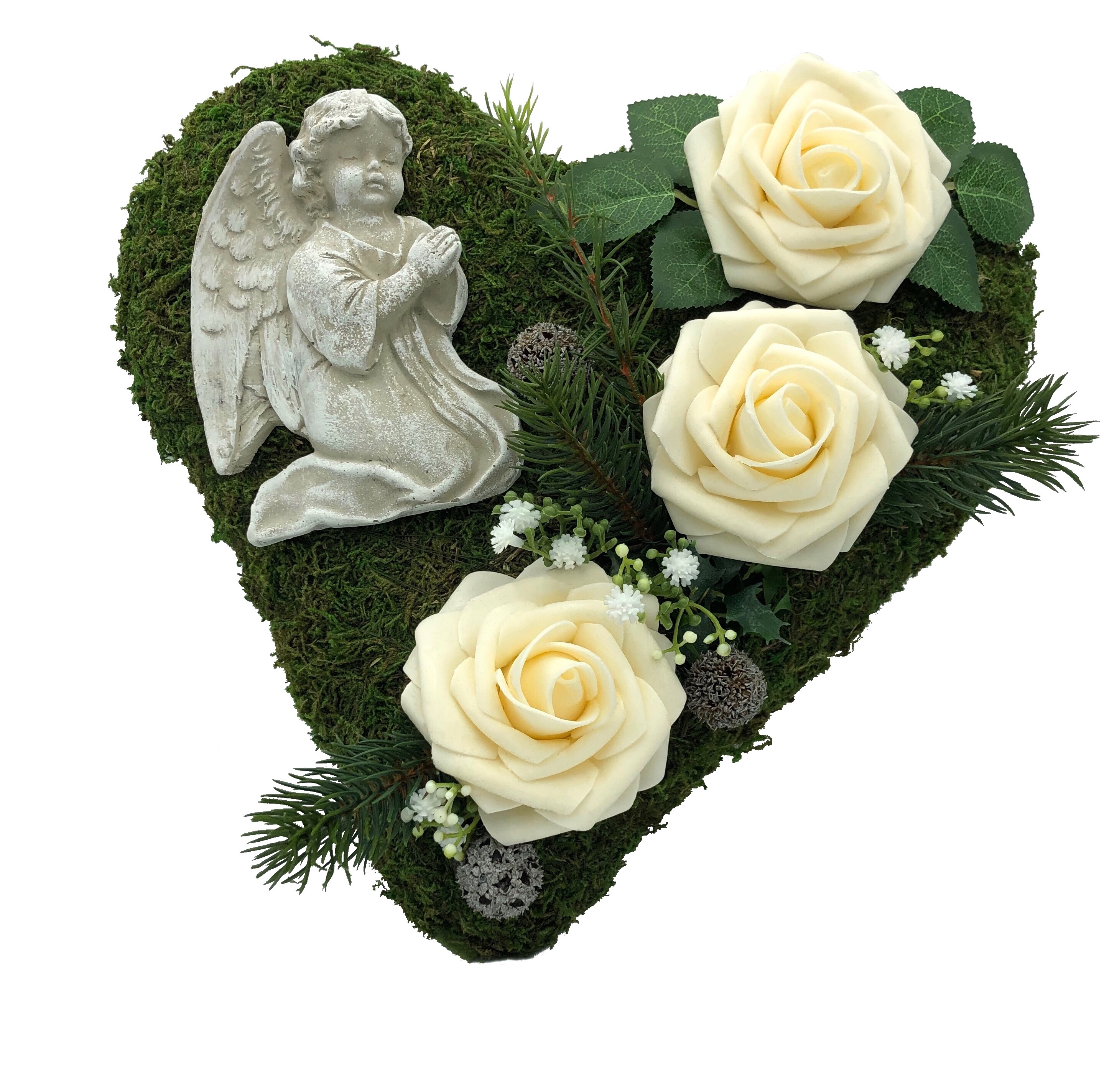 Grabgesteck Engel Rosen creme