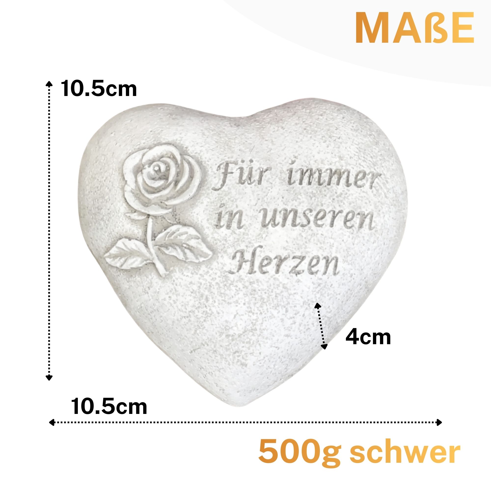 Grabherz Grabschmuck Grab Herz Spruch - Für immer in unseren Herzen - ca.500g