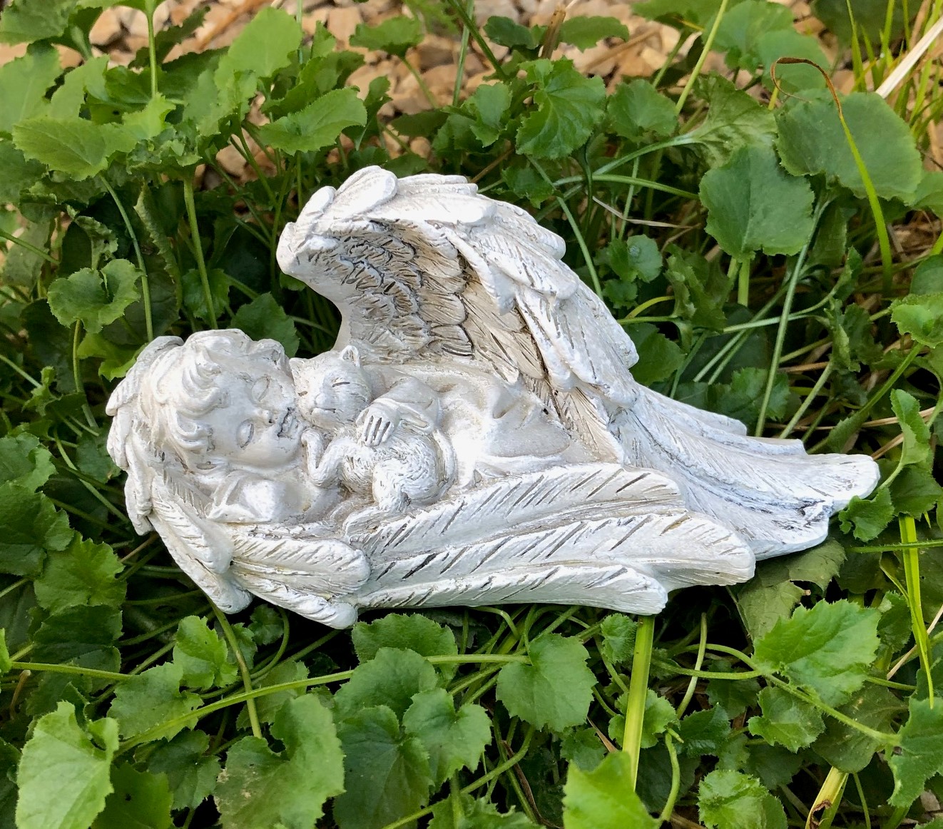 Engel Gedenkstein Grabengel Grabherz - mit Katze - Grabschmuck Grabdekoration Engel Gedenkstein Grabengel Grabherz - mit Katze - Grabschmuck Grabdekoration