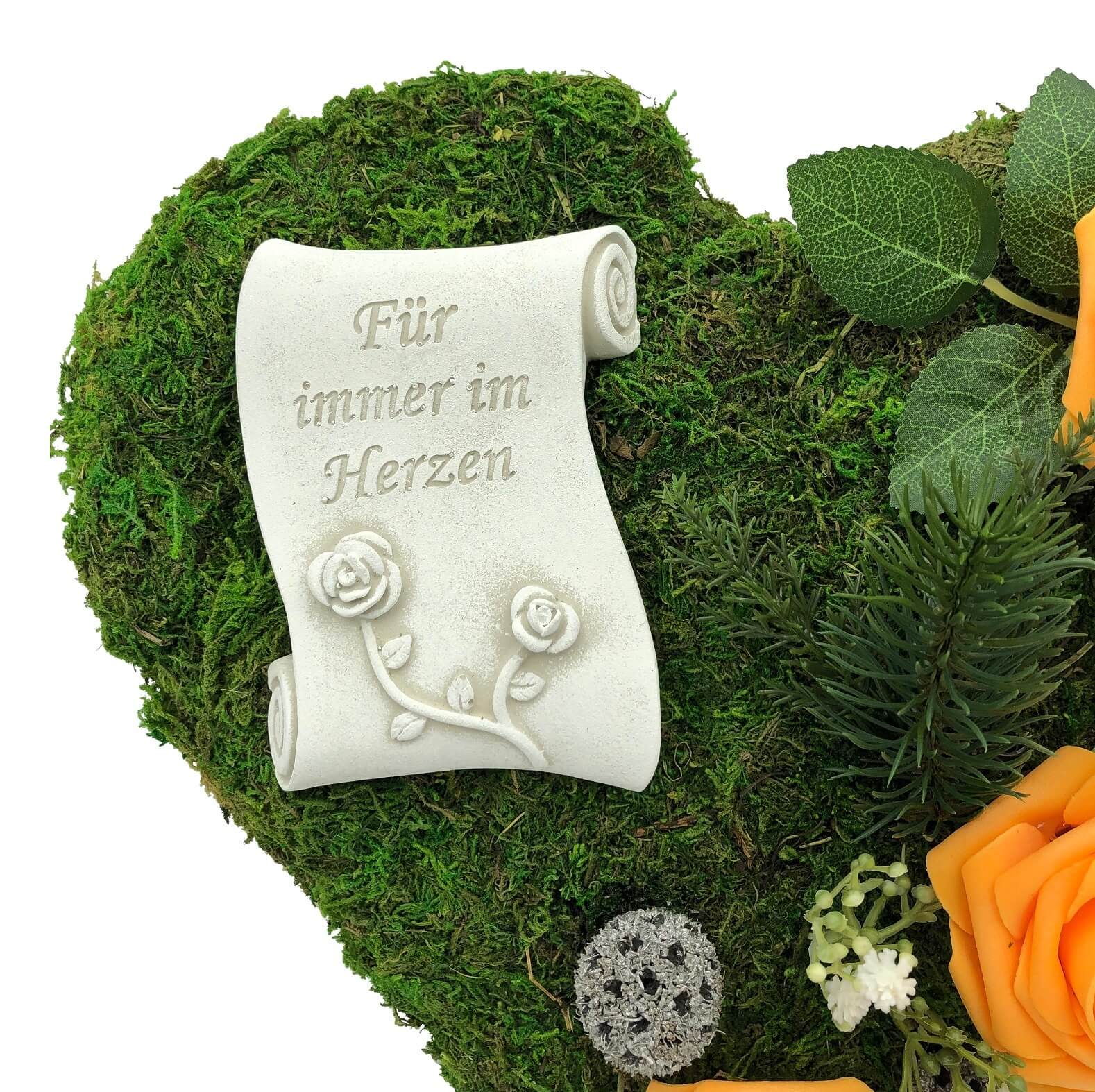 Grabgesteck "Für immer im Herzen" 30cm 3 Rosen orange Grabgesteck "Für immer im Herzen" 30cm 3 Rosen orange