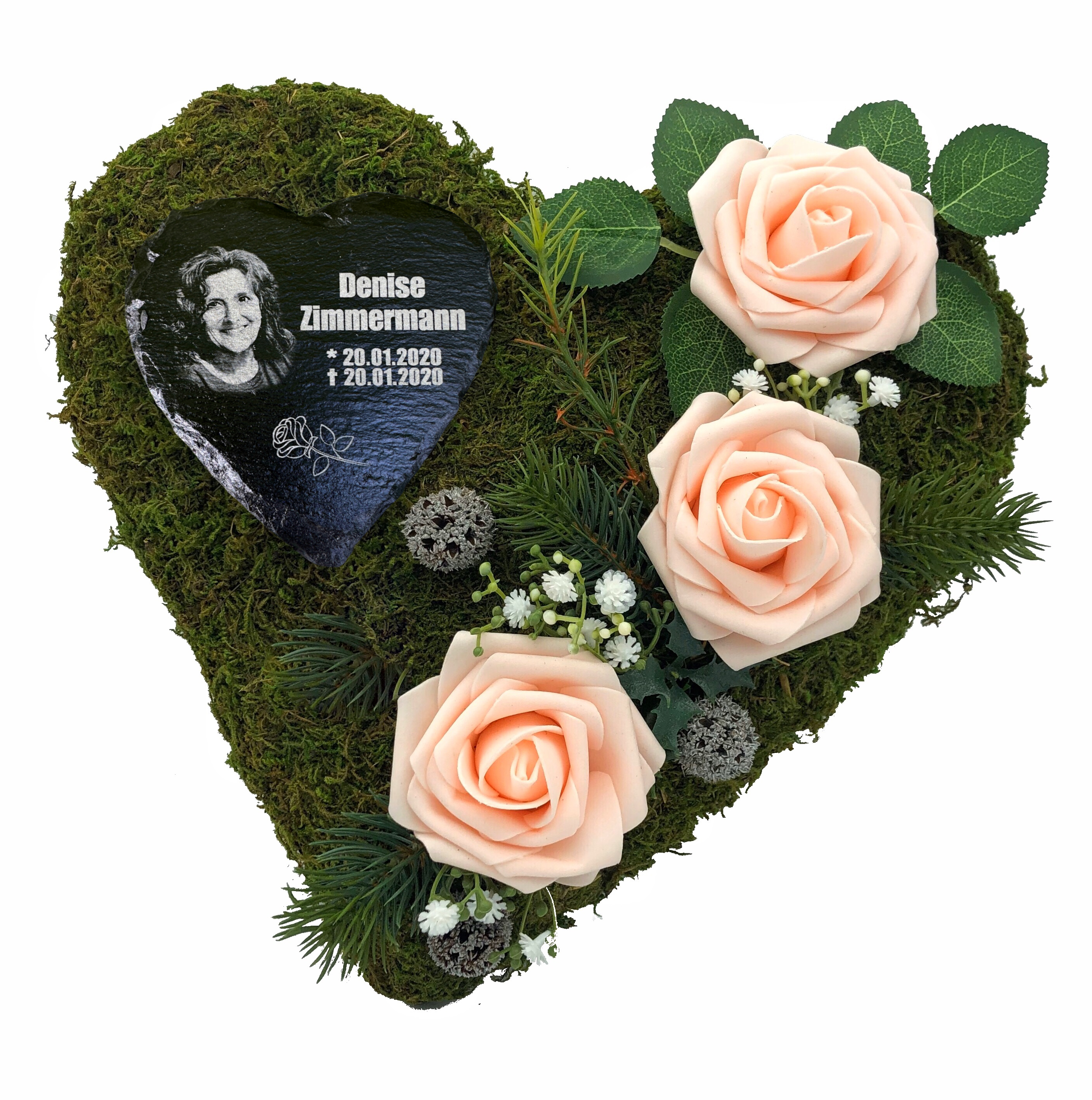 Grab Gesteck Grabgesteck Grabschmuck Grabaufleger Moosherz Schieferherz Gravur und Foto ROSA Grab Gesteck Grabgesteck Grabschmuck Grabaufleger Moosherz Schieferherz Gravur und Foto ROSA