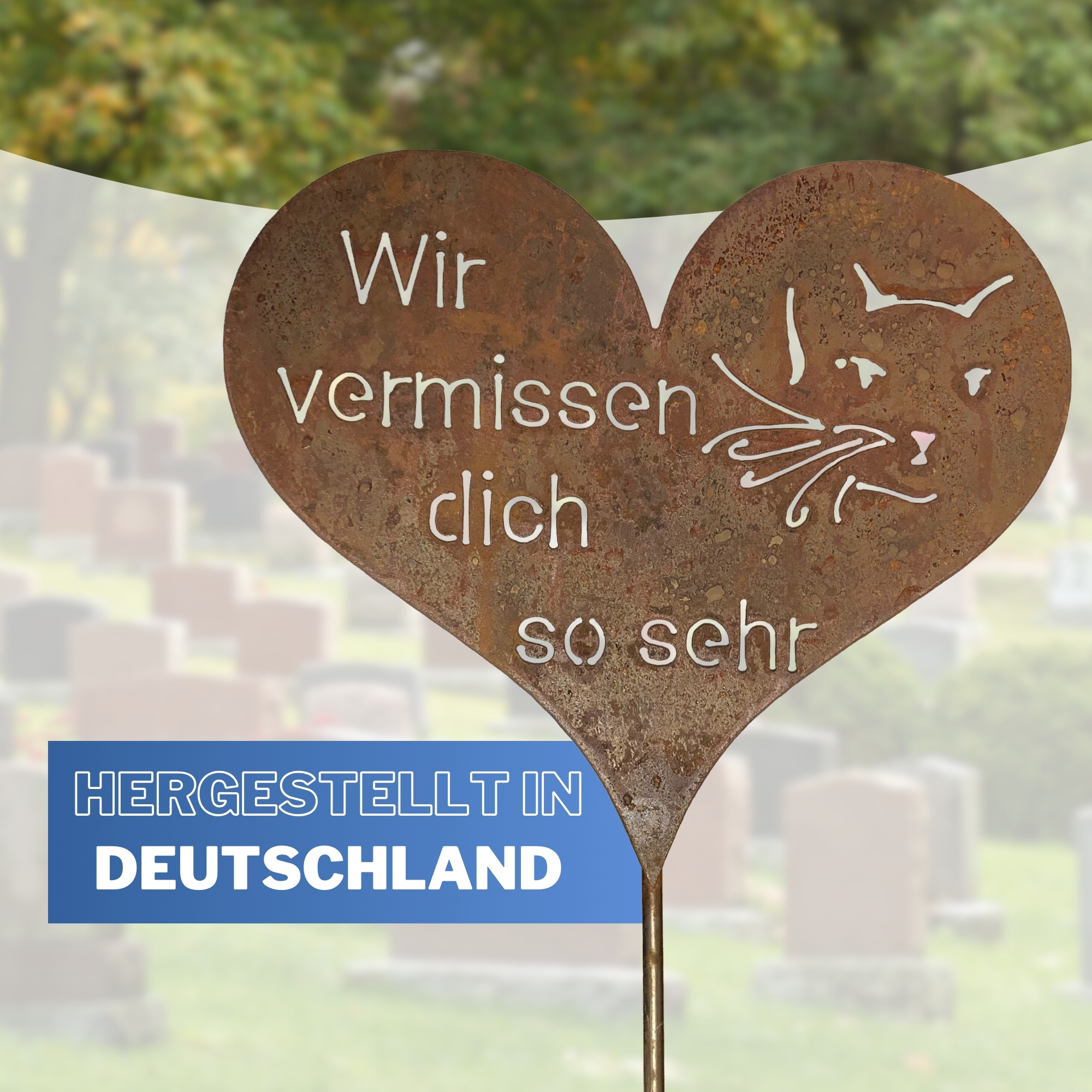 Edelrost Grabherz Grabschmuck Gedenkstein Trauerherz Herz für GrabTiergrab Katze