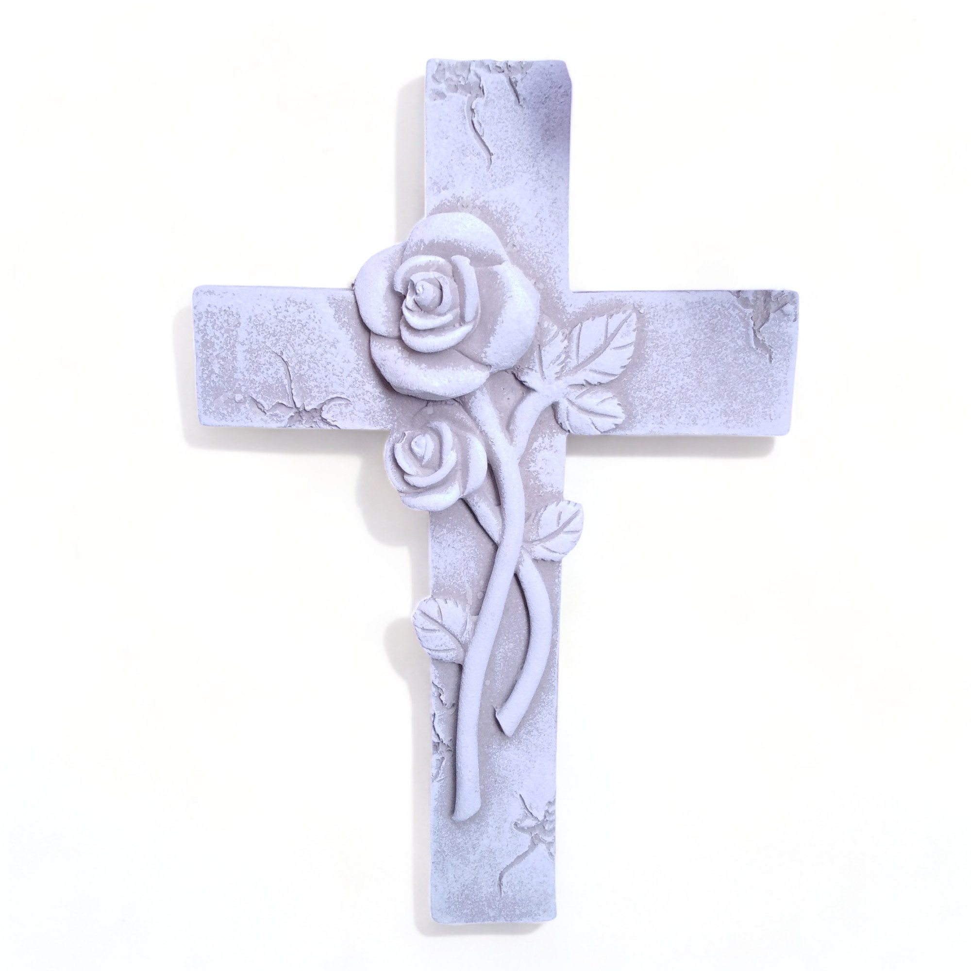Kreuz mit 3D Rosen Grabengel Gedenkstein Grabschmuck Grabdeko