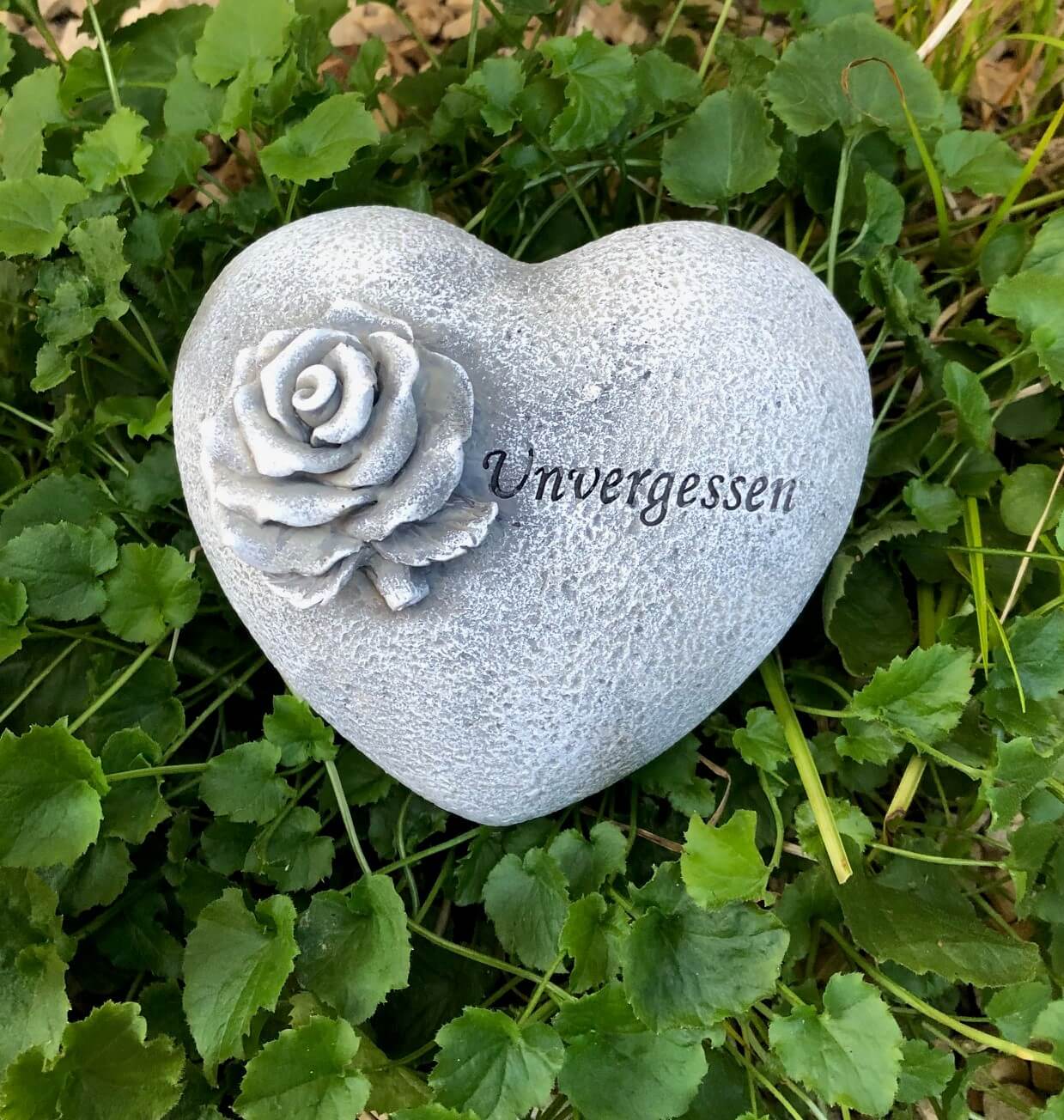 Grabherz Grab Herz Grabschmuck mit Rose - Unvergessen - bauchig