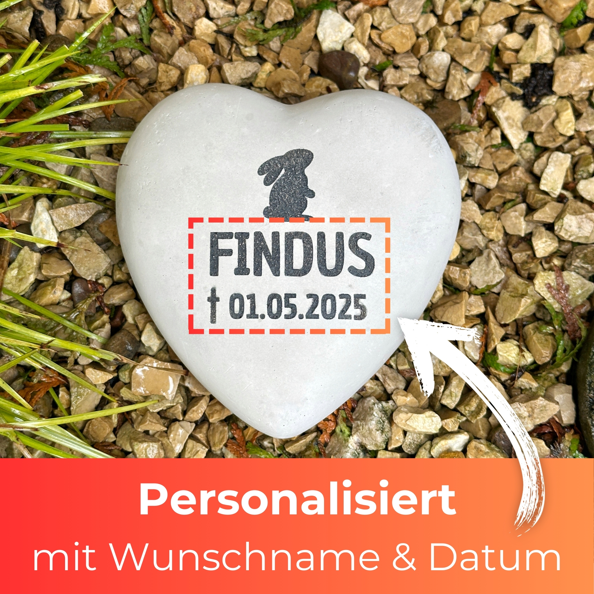 Personalisiertes Kaninchen, Hasen Grabherz mit Name – Grabschmuck mit Gravur | 13 cm Steinguss Herz | Andenken, Grabstein, wetterfest Personalisiertes Kaninchen, Hasen Grabherz mit Name – Grabschmuck mit Gravur | 13 cm Steinguss Herz | Andenken, Grabstein, wetterfest