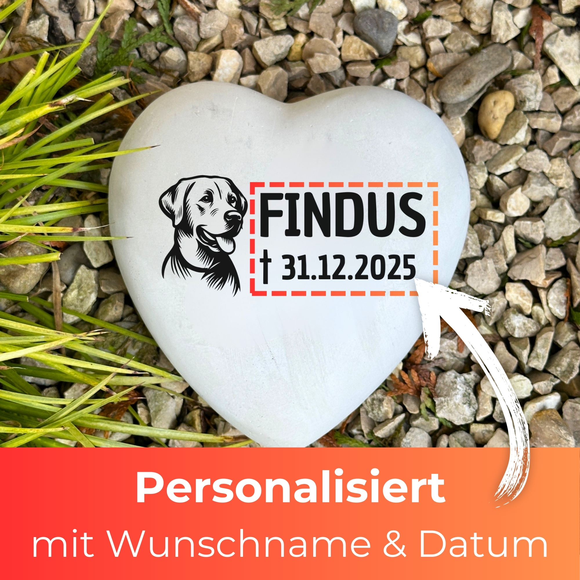 Kopie von Personalisiertes Hunde Labrador Grabherz mit Name – Grabschmuck mit Gravur | 13 cm Steinguss Herz | Andenken, Grabstein, wetterfest #1
