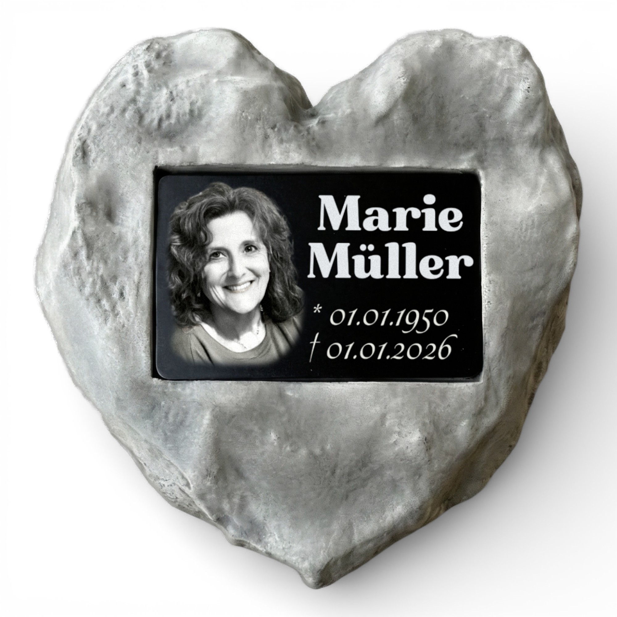 Personalisierter Gedenkstein mit Foto & Gravur | Wetterfester Grabstein aus Steinguss für Außen – Individuelle Grabplatte mit Bild & Namen – Stilvoller Grabschmuck für Friedhof & Garten | Maße