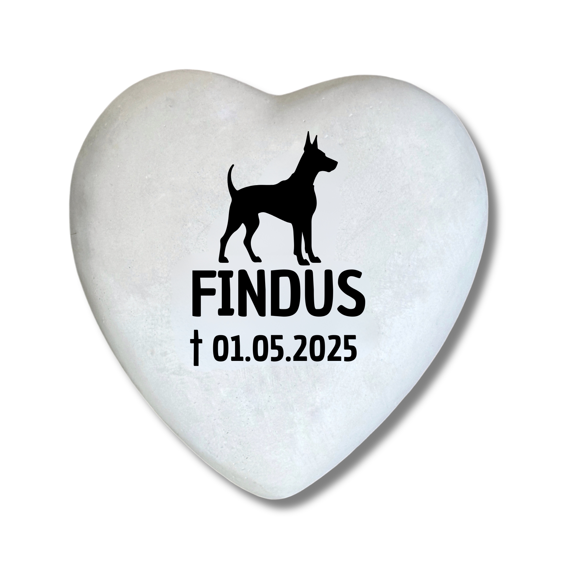 Personalisiertes Hunde Dobermann Grabherz mit Name – Grabschmuck mit Gravur | 13 cm Steinguss Herz | Andenken, Grabstein, wetterfest
