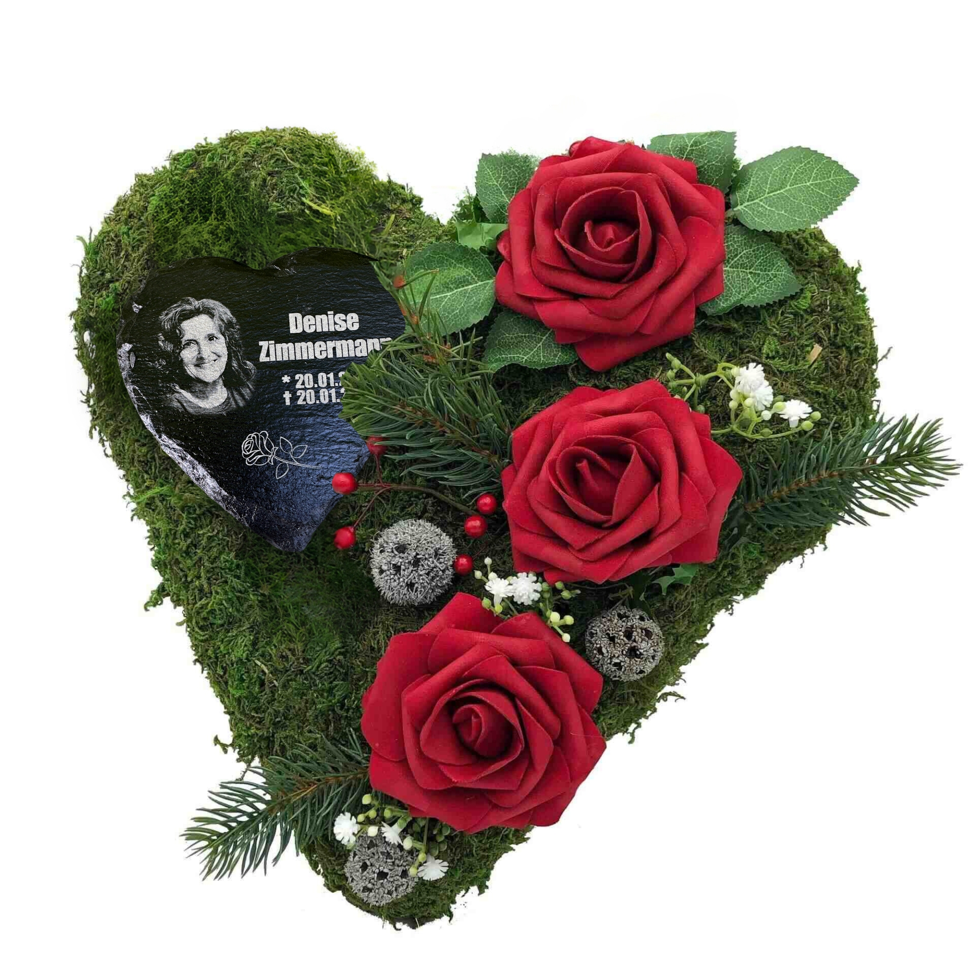 Grab Gesteck Grabgesteck Grabschmuck Grabaufleger Moosherz Schieferherz Gravur und Foto ROT Grab Gesteck Grabgesteck Grabschmuck Grabaufleger Moosherz Schieferherz Gravur und Foto ROT