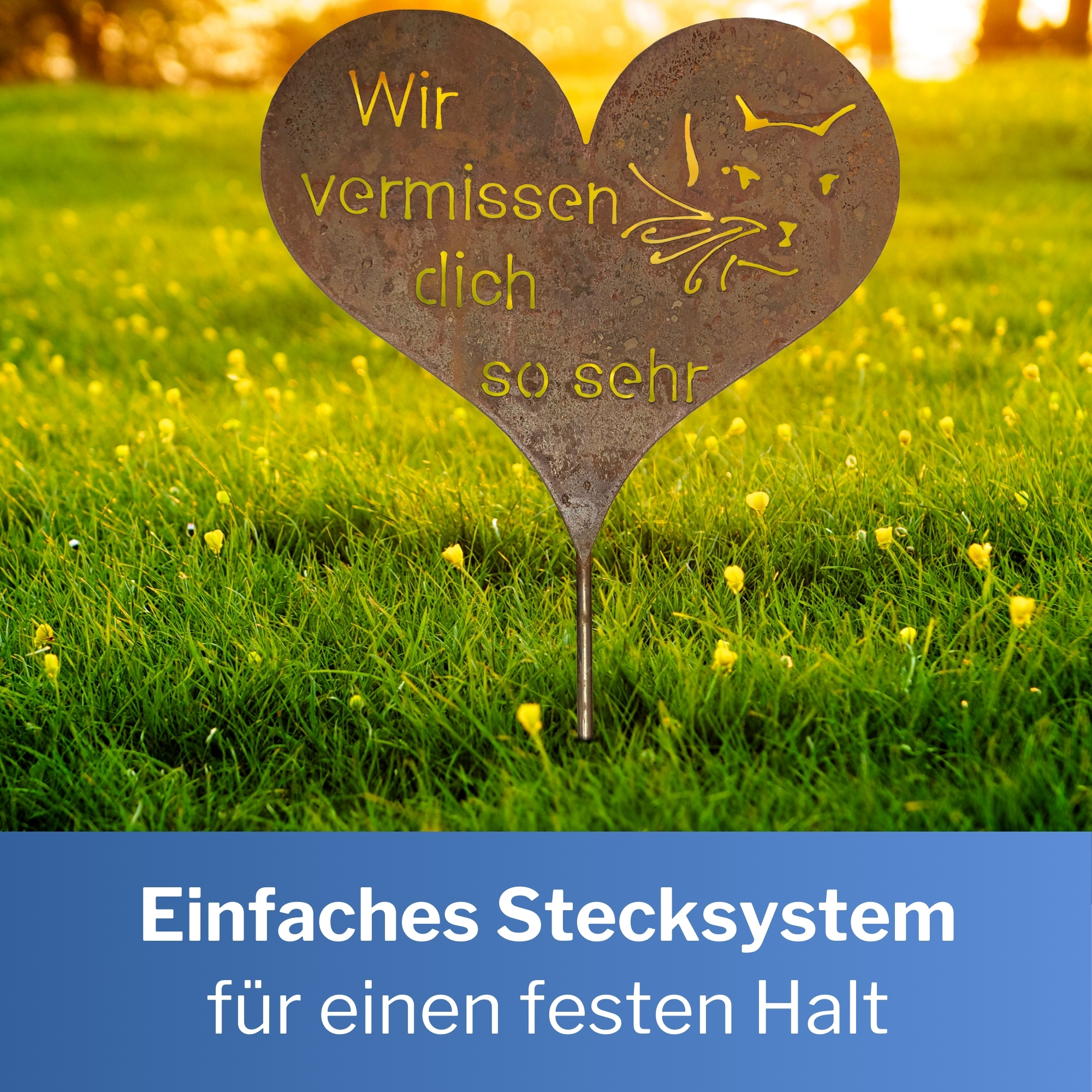 Edelrost Grabherz Grabschmuck Gedenkstein Trauerherz Herz für GrabTiergrab Katze