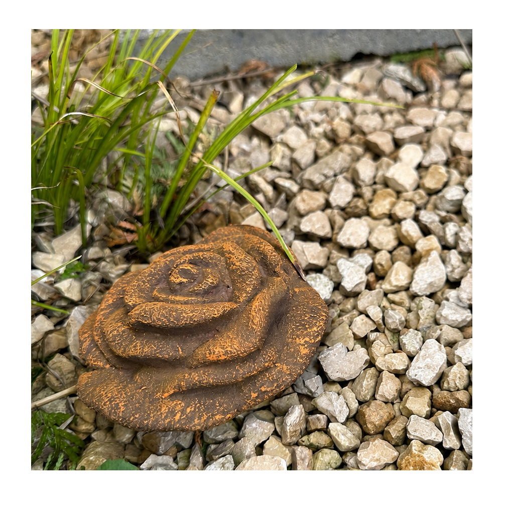 Rosenblüte Stein Rose Steinrose Rosen Blüte Blumen Steinguss frostfest Garten Rost Metall Optik mittlere Rose 10cm