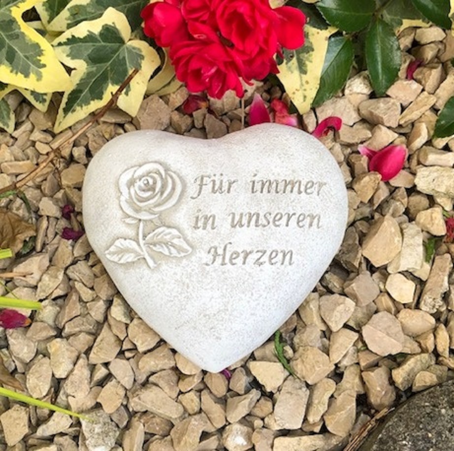 Grabherz Grabschmuck Grab Herz Spruch - Für immer in unseren Herzen - ca.500g