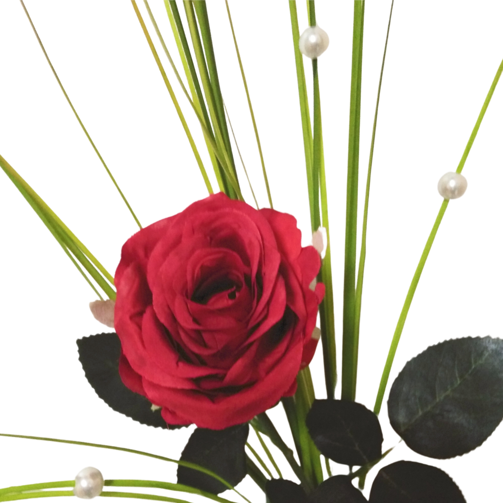 Rose Stielrose Rot mit Grün künstliche Rose Strauß Rosenstrauß