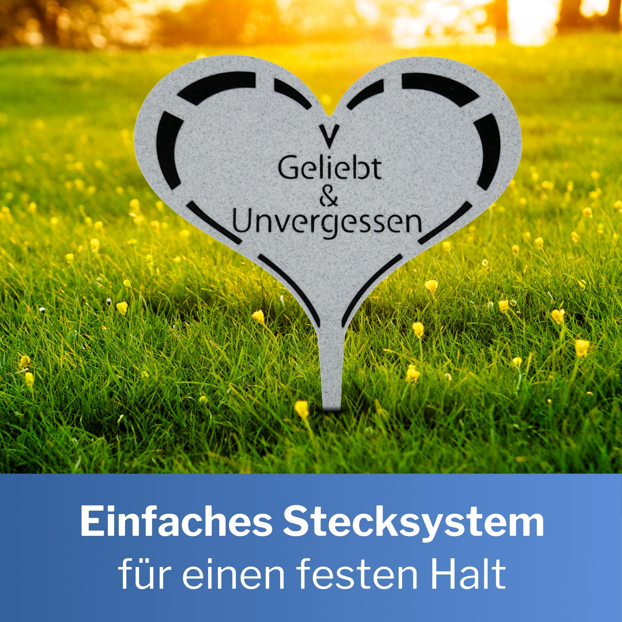 Grabstecker Grabschild auf Stab | mit Inschrift "Geliebt & Unvergessen" Kunststoff | Grabdeko | Grabschmuck