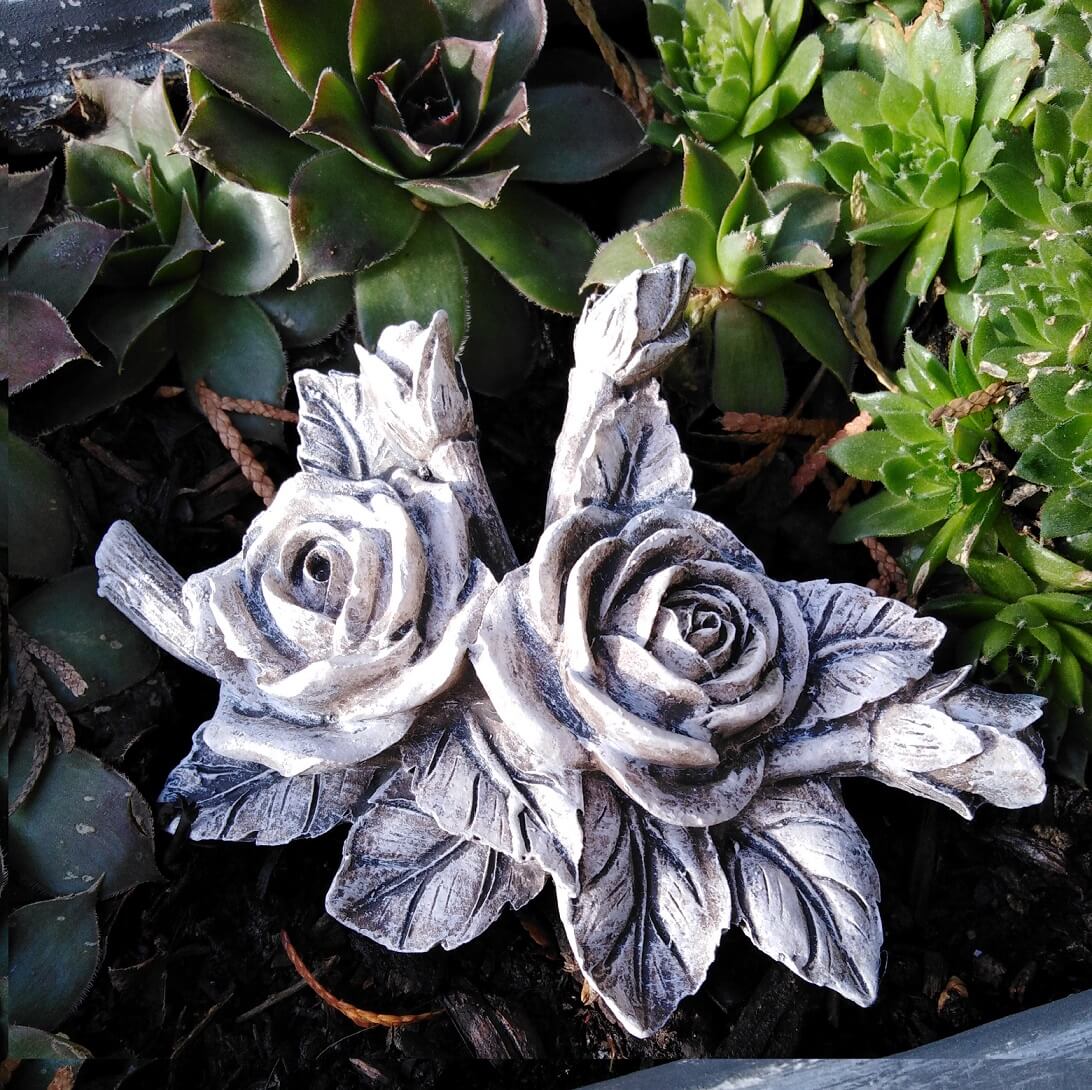 2 x Rose Rosen Rosenblüten Rosenbouquet mit Blätter auch Grabdekoration Grabschmuck wetterfest